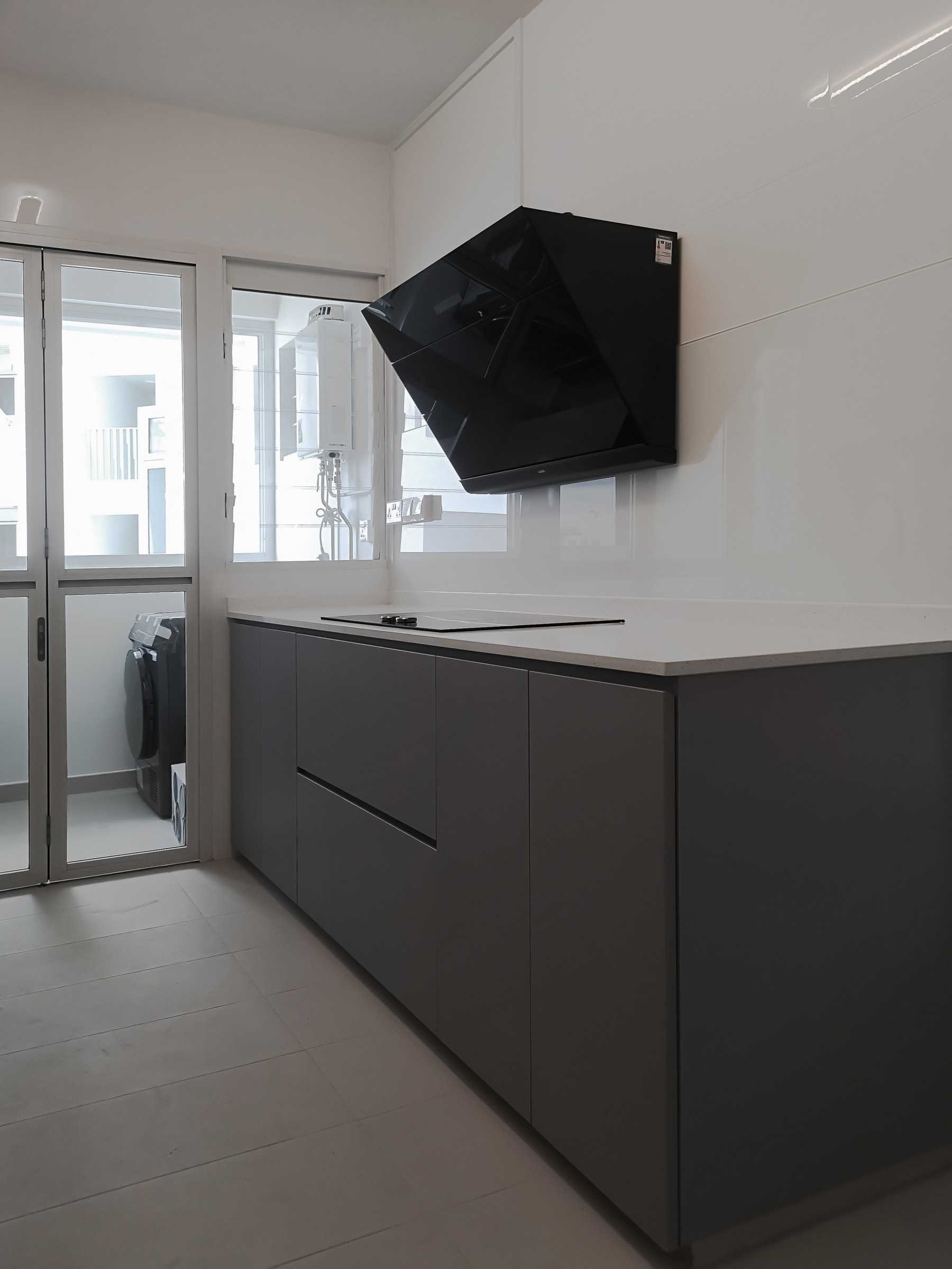 Scandinavian Kitchen with Kitchen Window and Glass Door