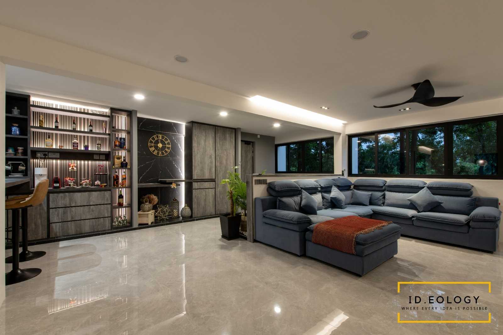 Contemporary Living Room with Feature Wall and Cove Lighting
