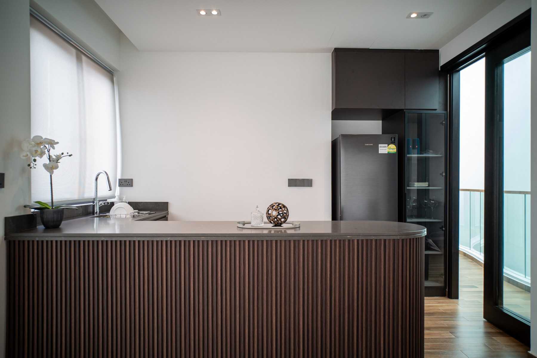 Contemporary Pantry with Countertop and Kitchen Island