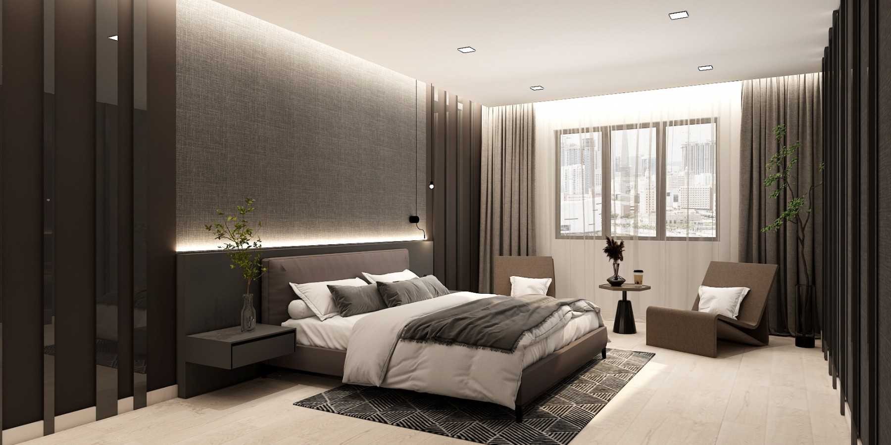Modern Bedroom with Cove Lighting and Drop Ceiling