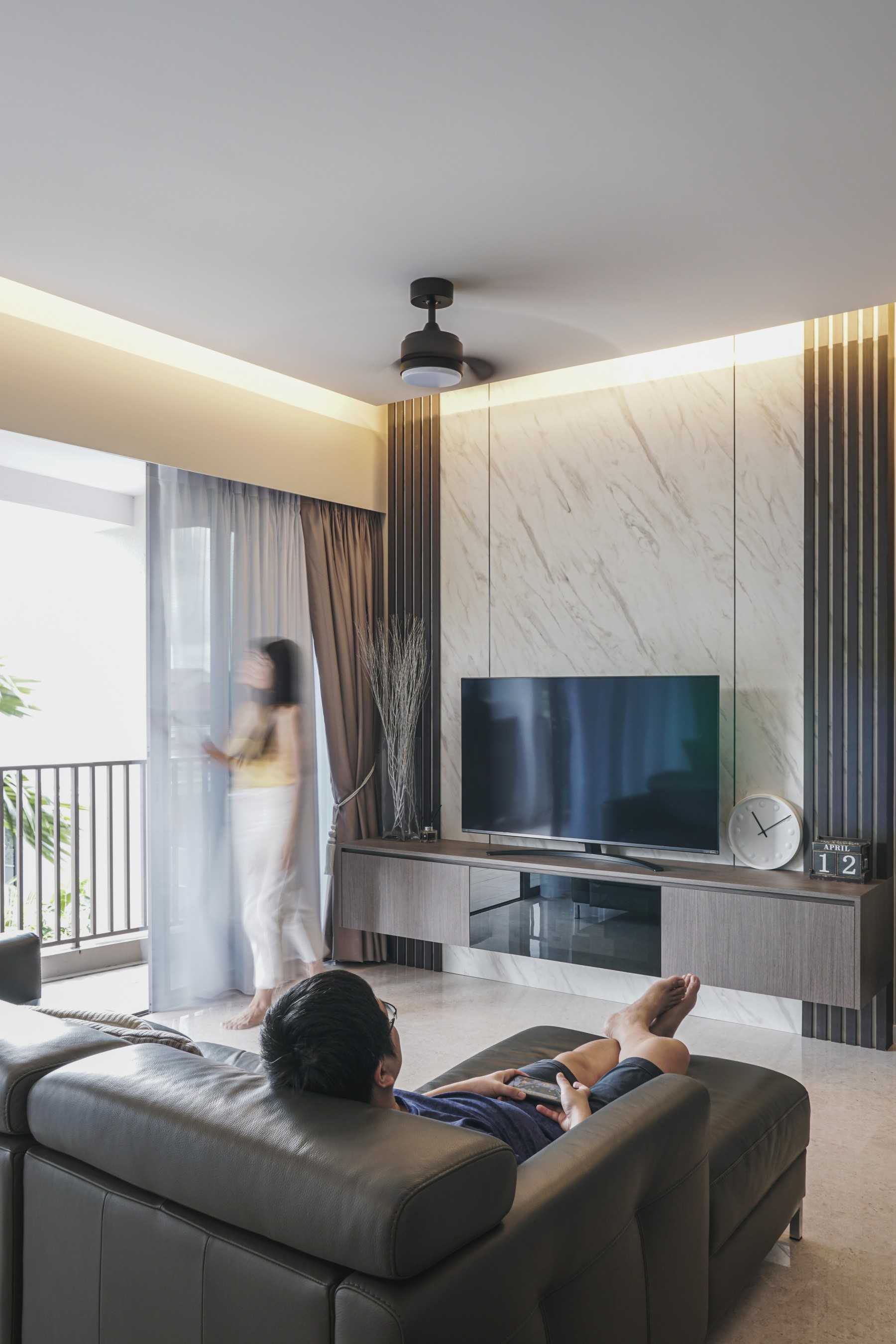 Modern Living Room with Marble Floor and TV Console