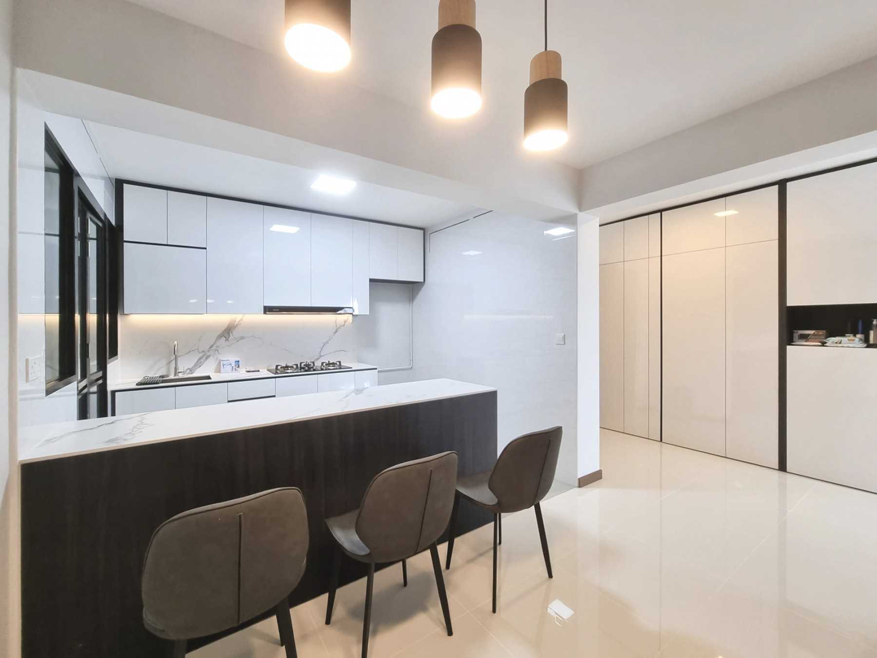 Scandinavian Dining Room with Dining Table and Storage Cabinets