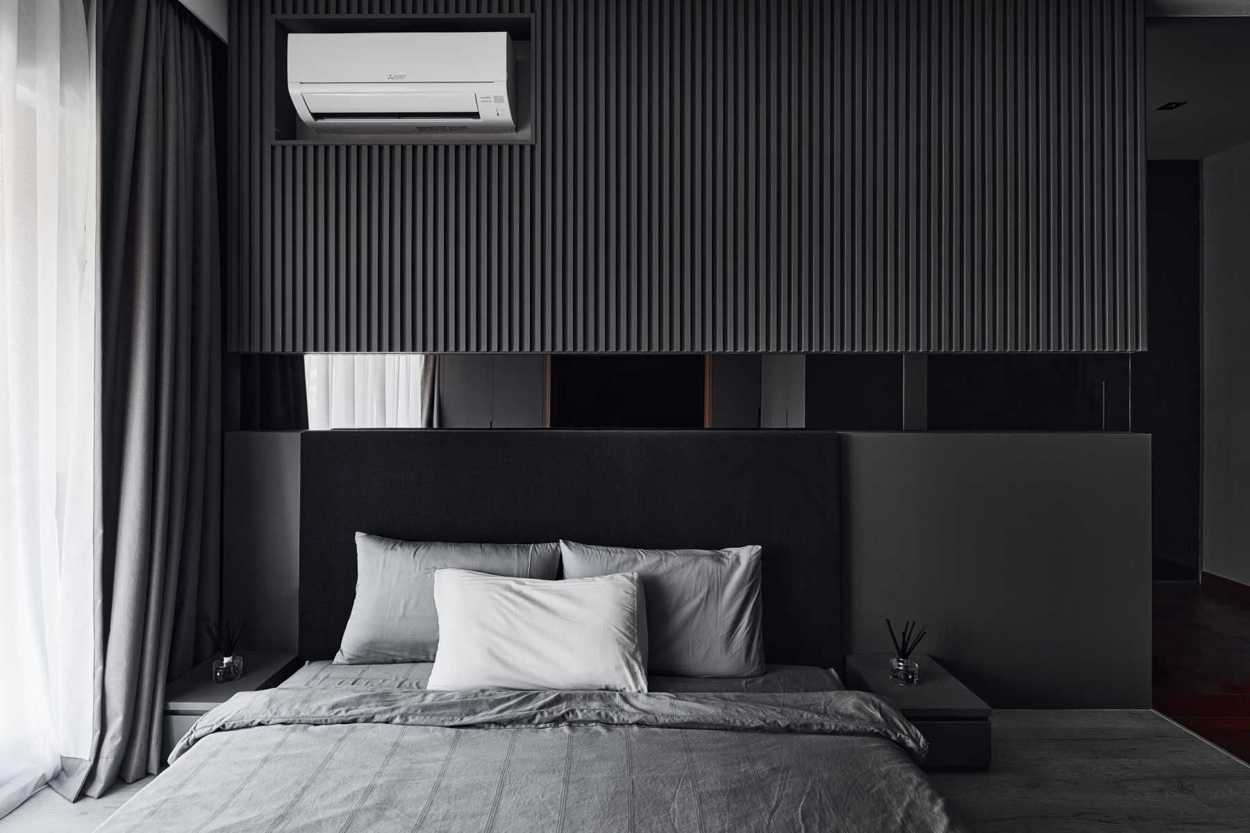Modern Bedroom with Feature Wall and Curtain