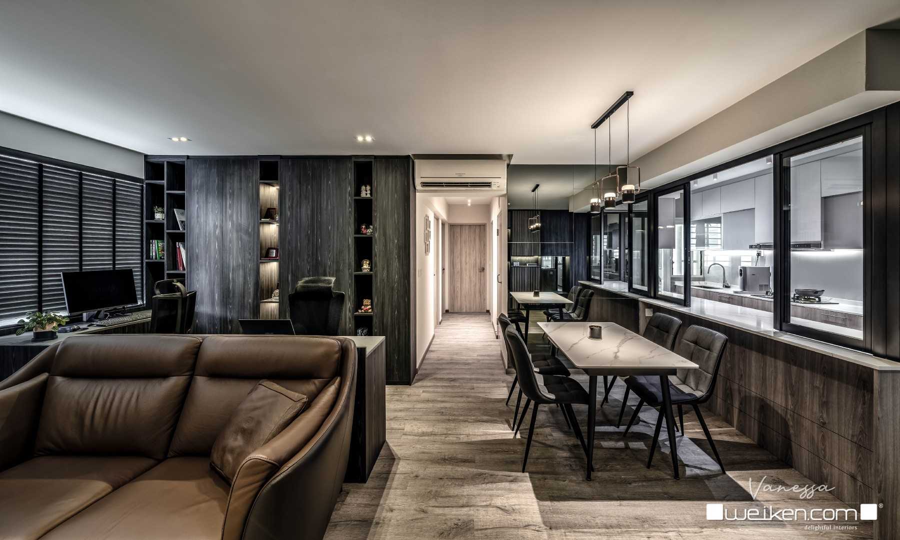 Contemporary Living Room with Countertop and Dining Table