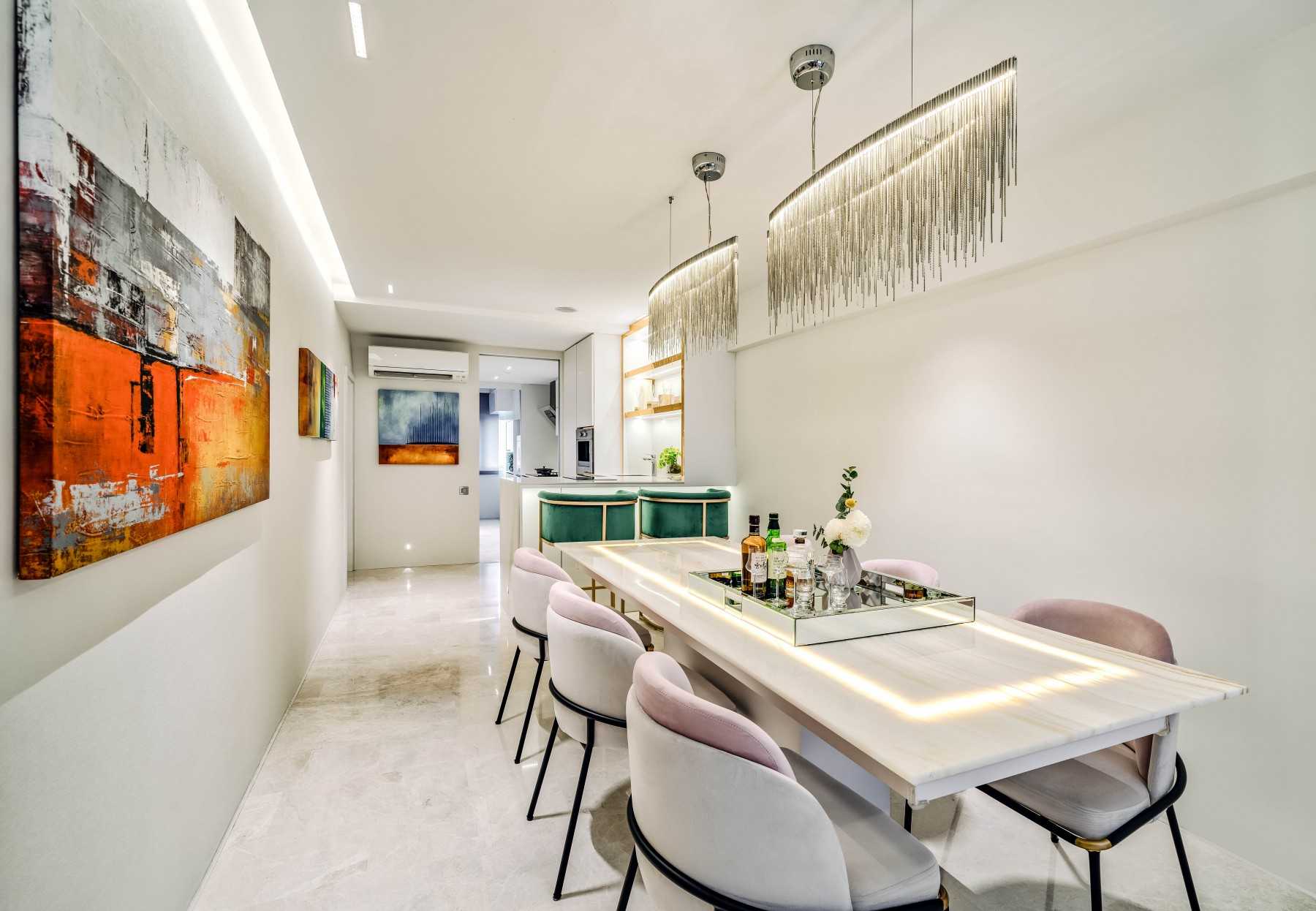 Modern Dining Room with Drop Light and Dining Table