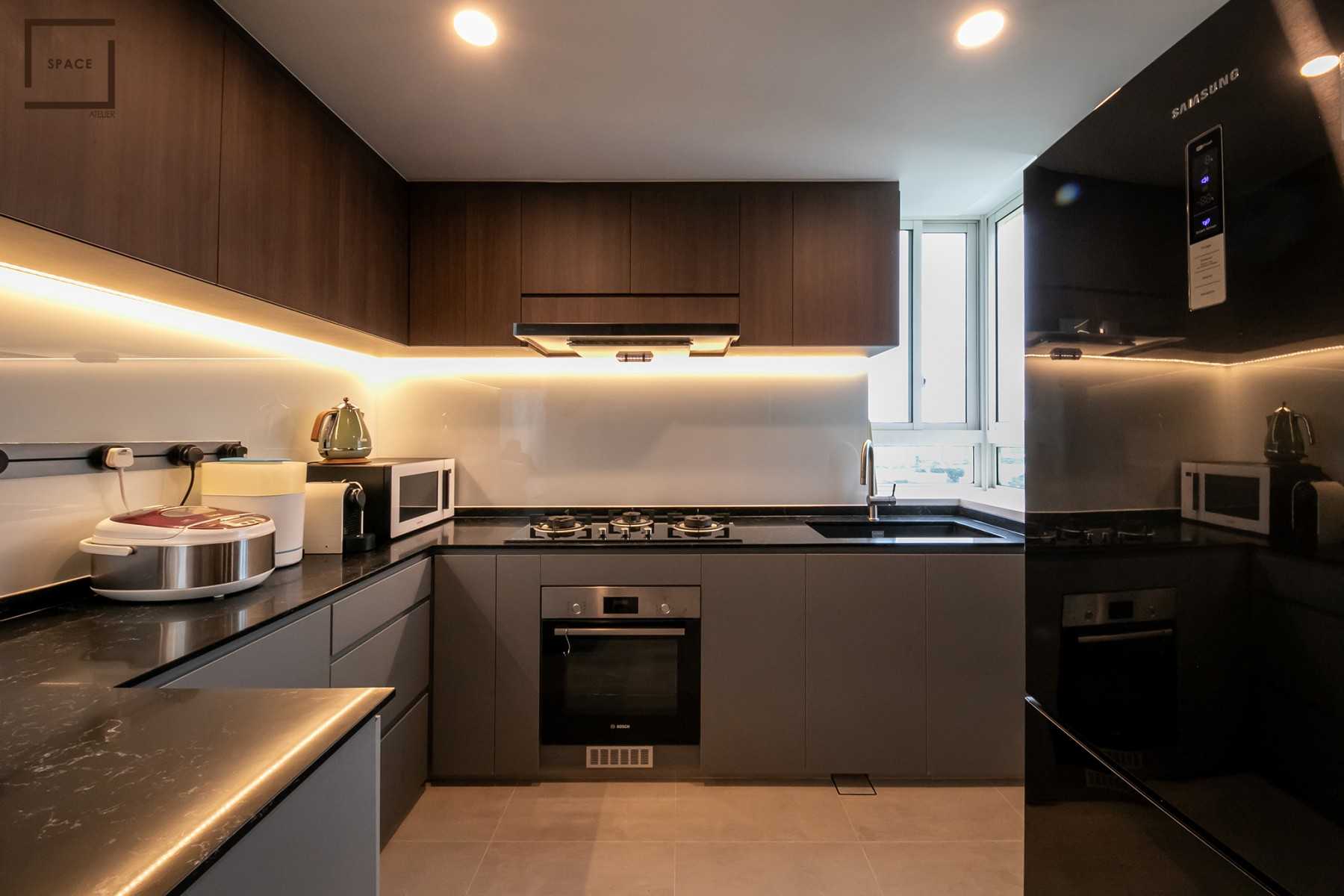Modern Kitchen with Countertop and Herringbone Tiling