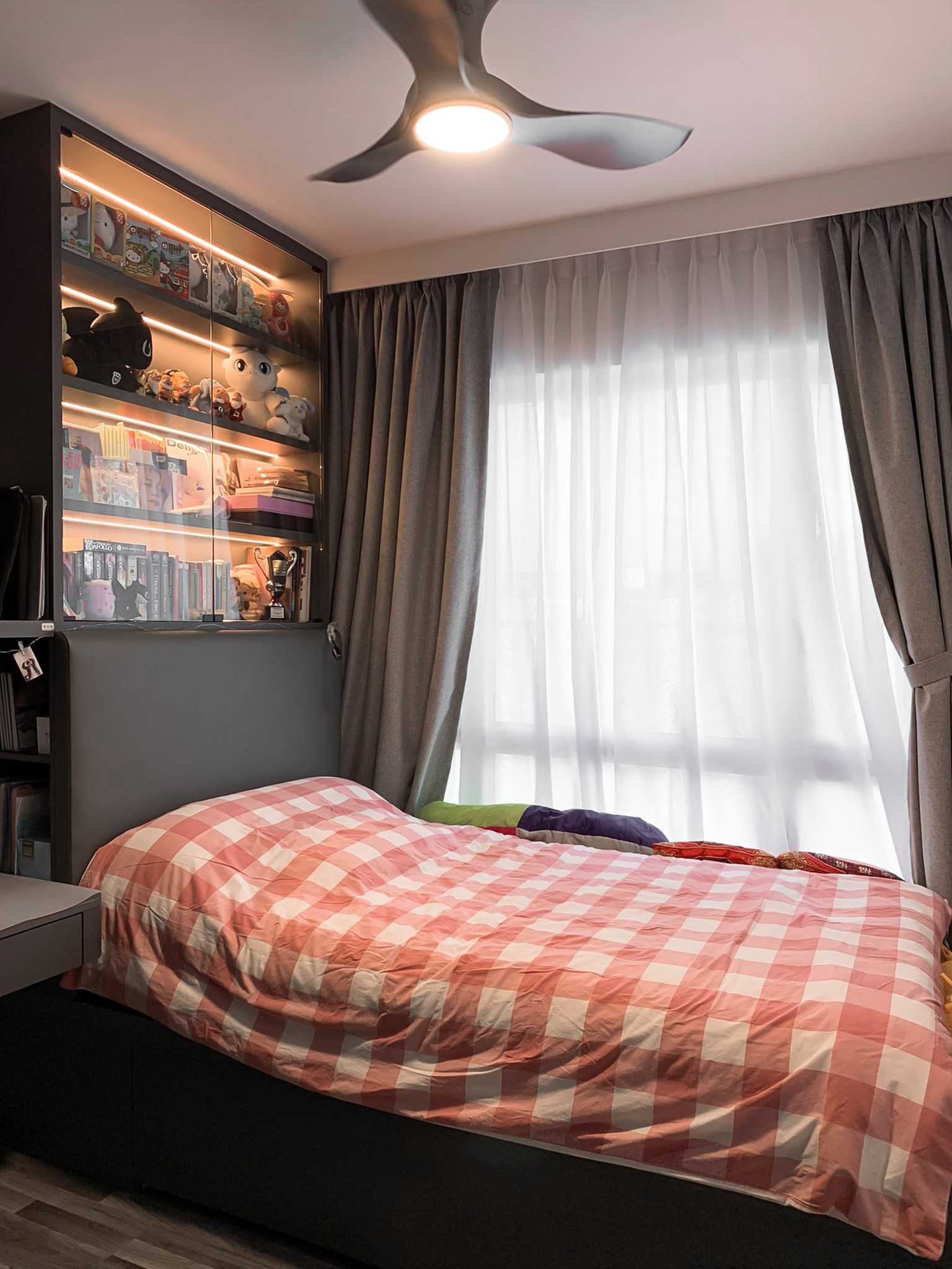 Scandinavian Bedroom with Window Grille and Bedside Table