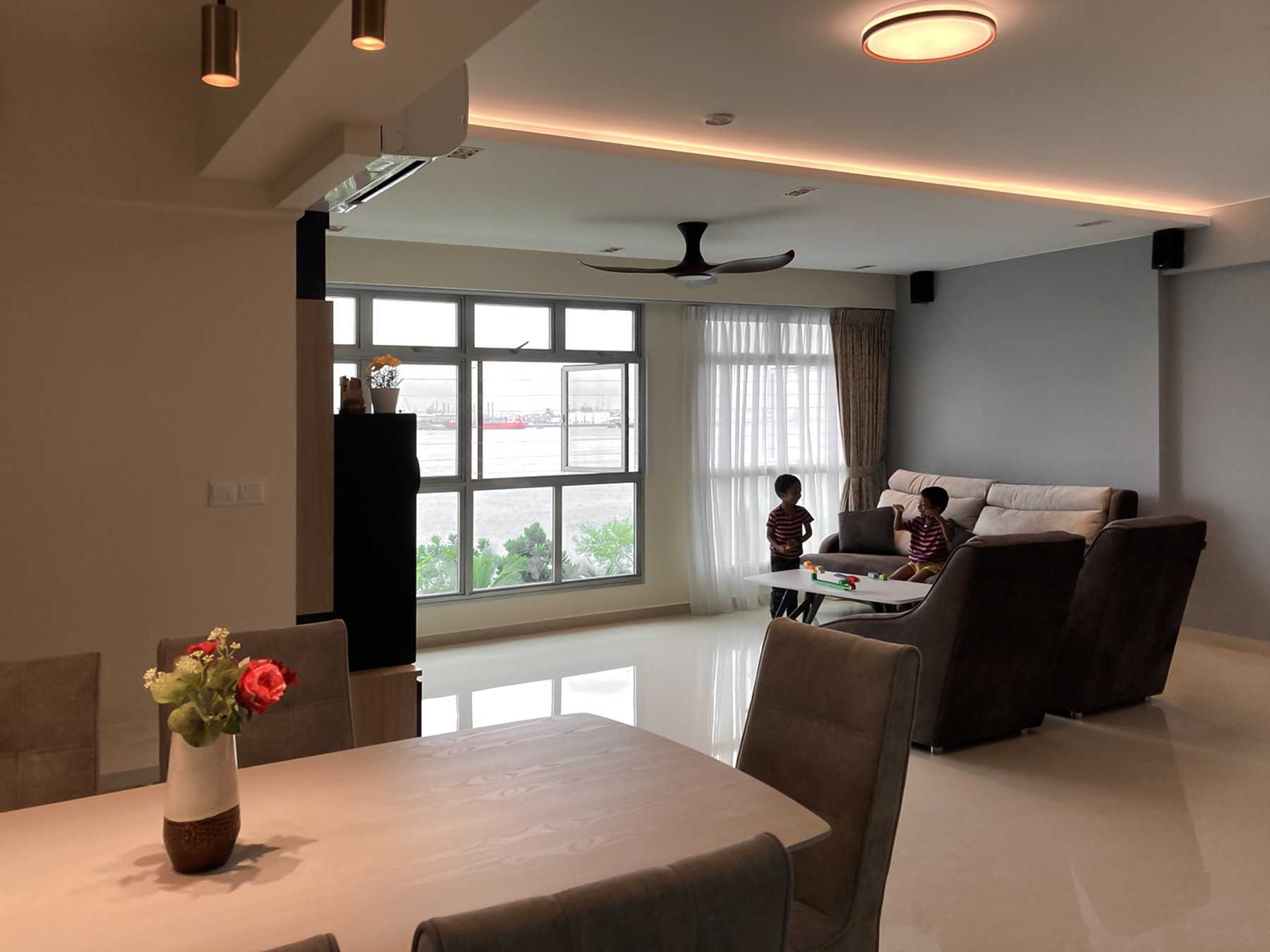 Modern Living Room with TV Console and Window Grille