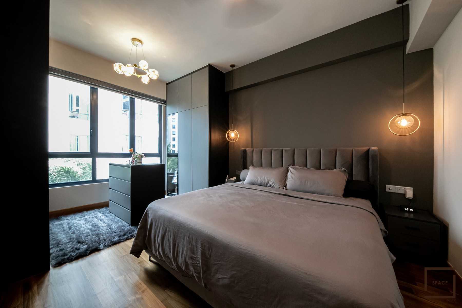 Contemporary Bedroom with Vinyl Flooring and Cove Lighting