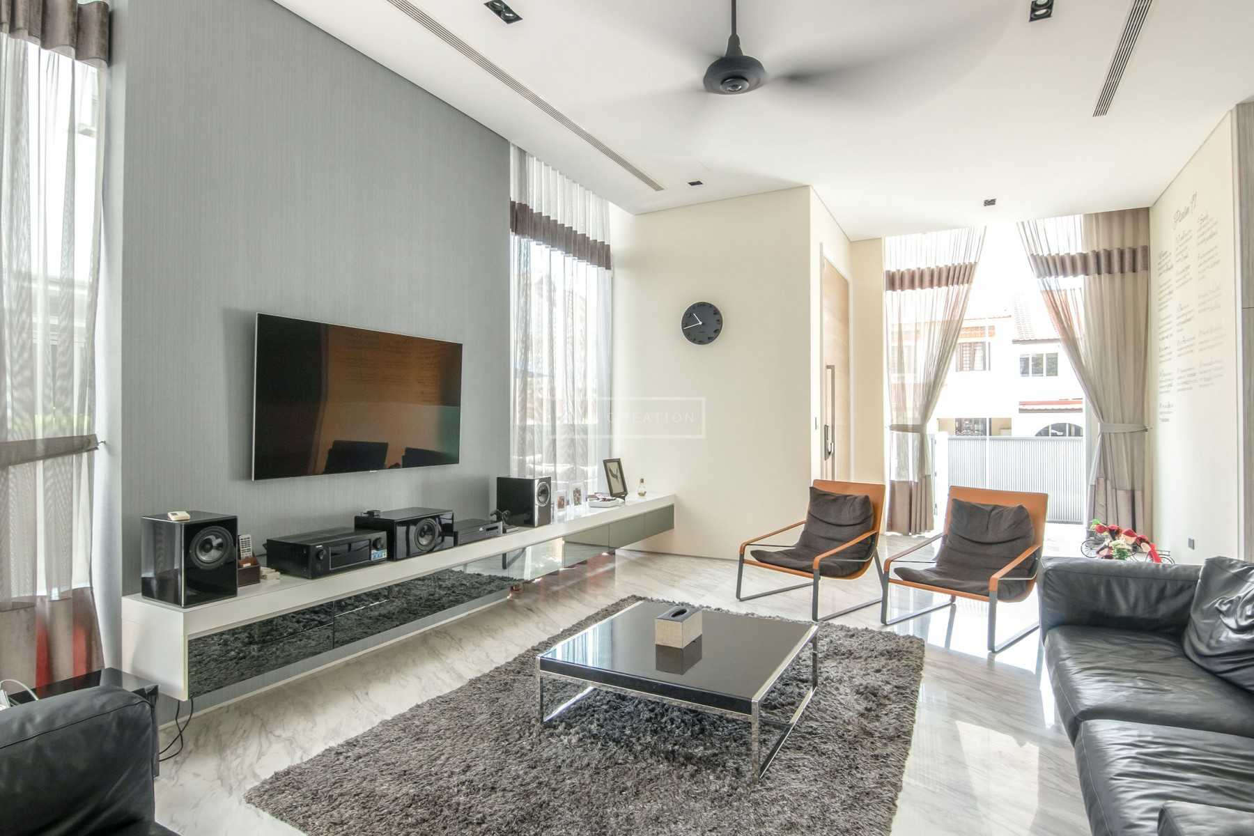Modern Living Room with Marble Floor and TV Console