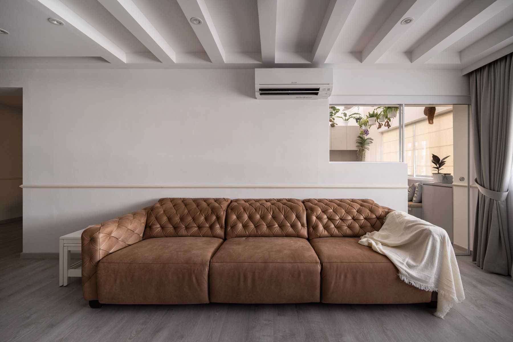 Modern Living Room with Ceiling Light and Curtain