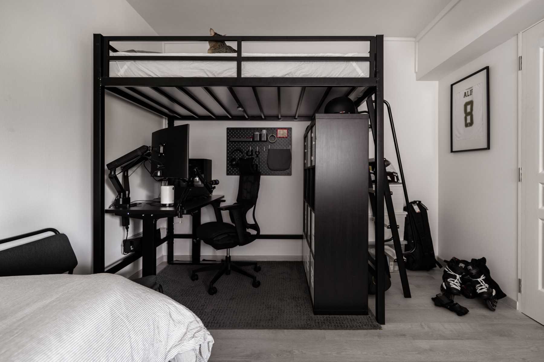 Modern Bedroom with Desk Chairs and Computer