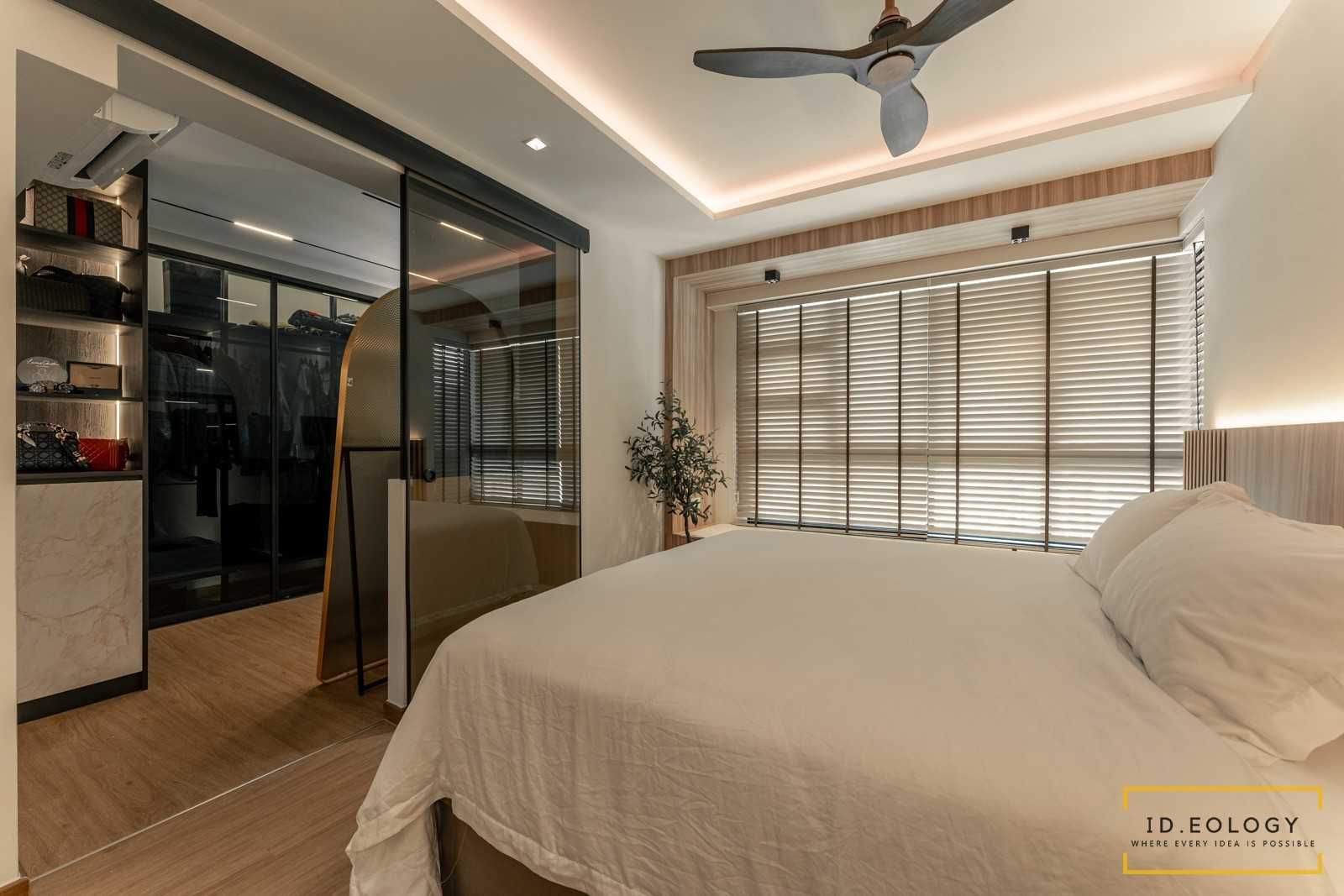 Minimalist Bedroom with Drop Light and Cove Lighting