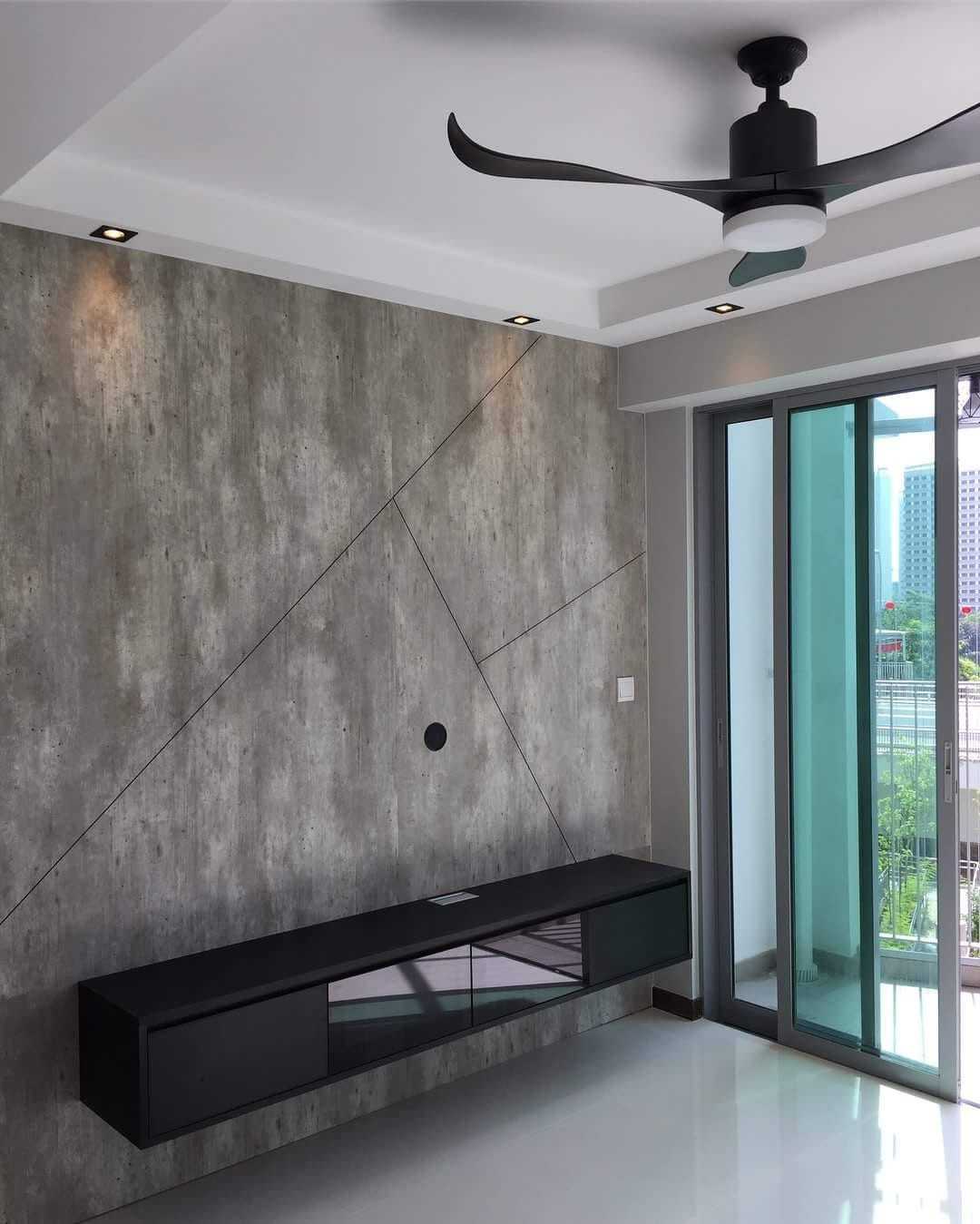 Industrial Living Room with TV Console and Feature Wall