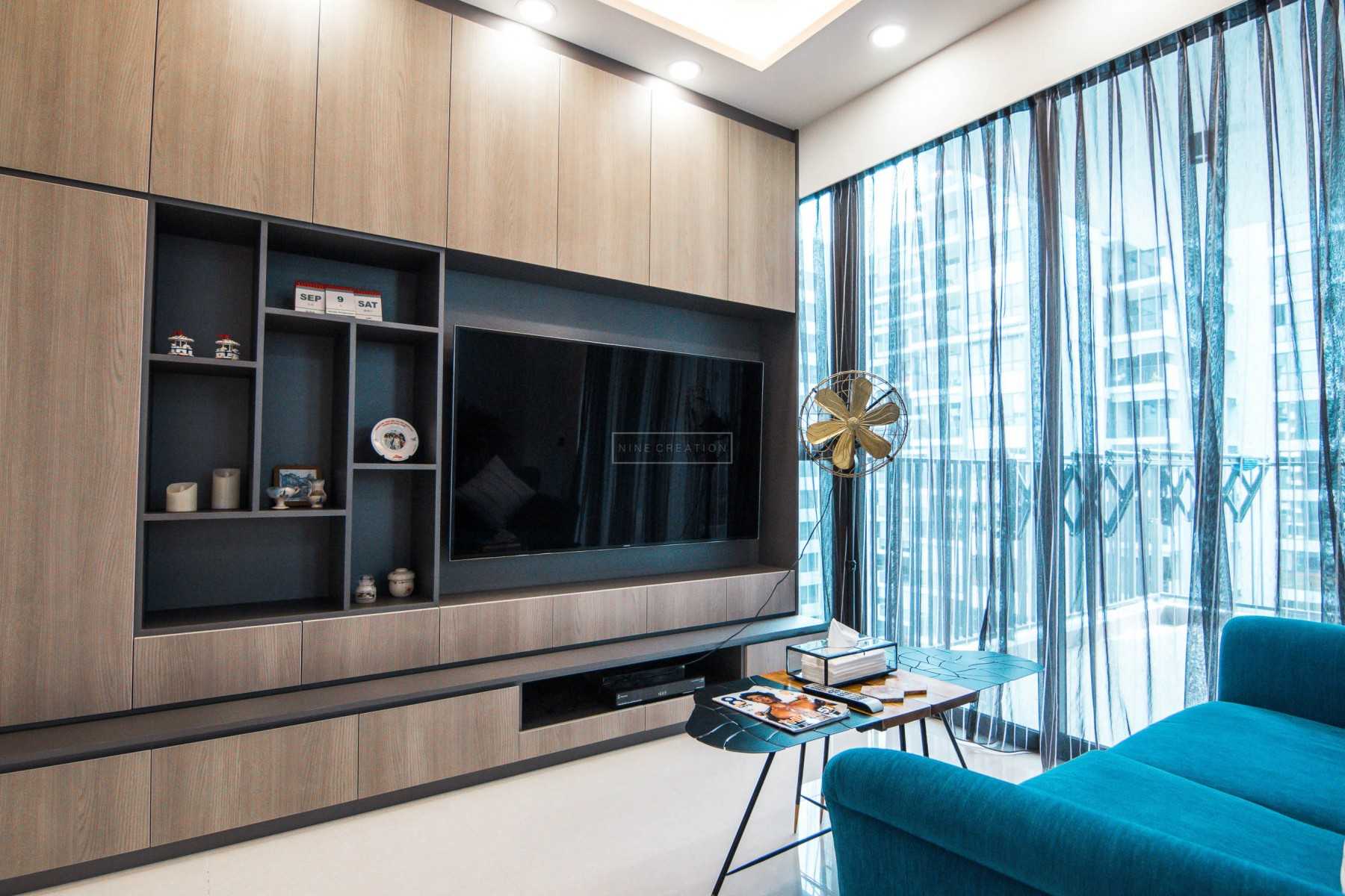 Contemporary Living Room with TV Console and Feature Wall
