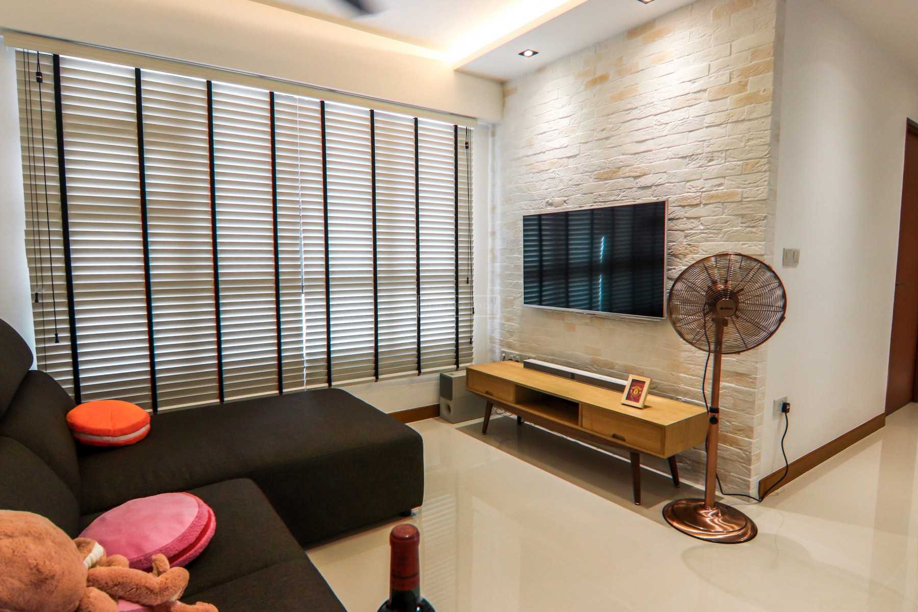 Contemporary Living Room with TV Console and Feature Wall