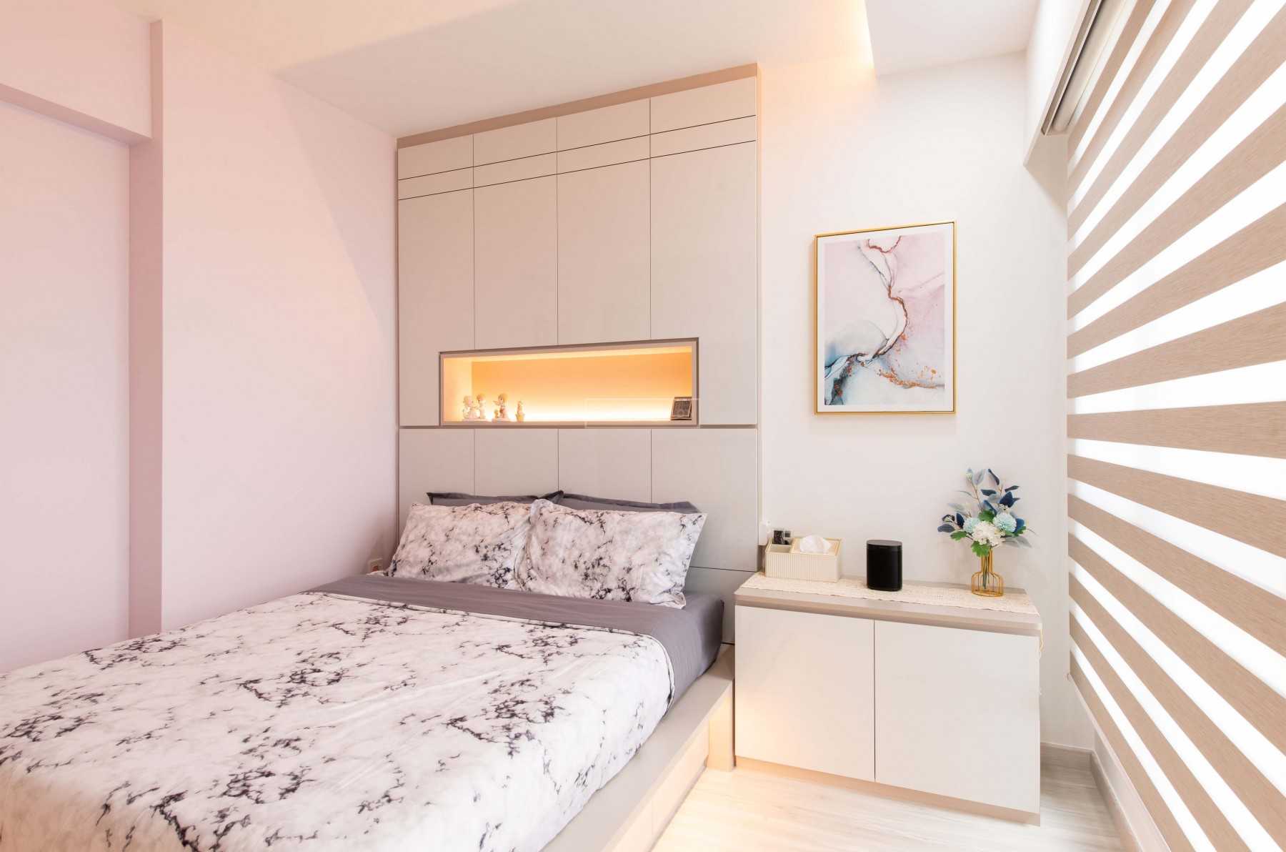 Modern Bedroom with Platform Bed and Ceiling Light