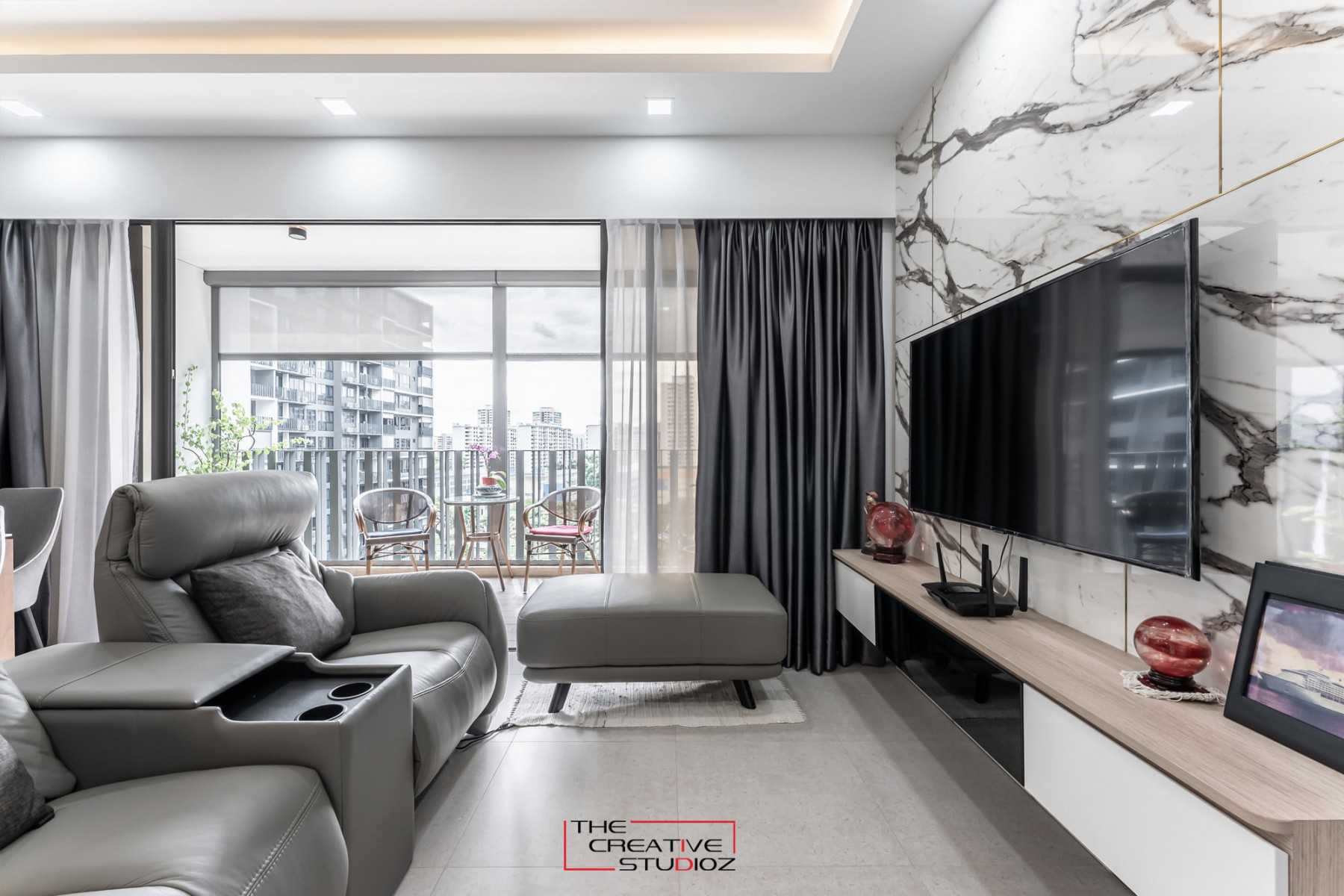 Contemporary Living Room with TV Console and Feature Wall