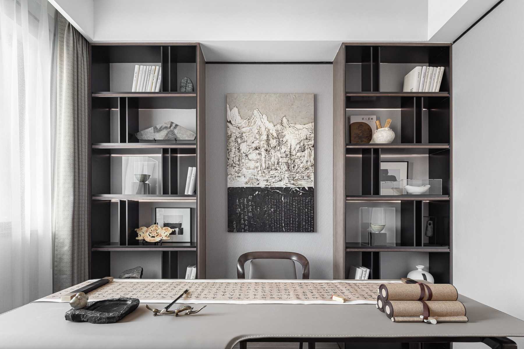 Contemporary Study with Bookshelf and Drop Ceiling