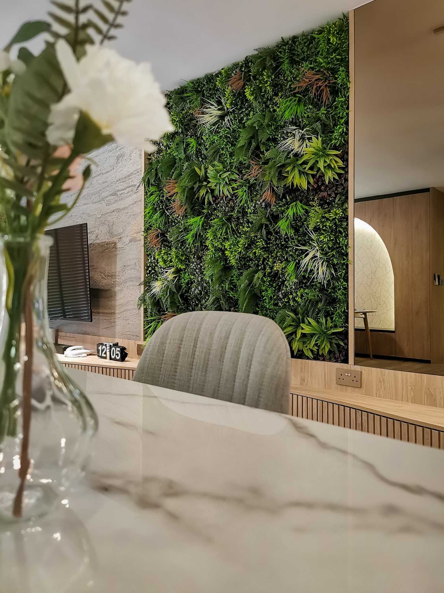 Contemporary Entryway with Countertop and Mirror