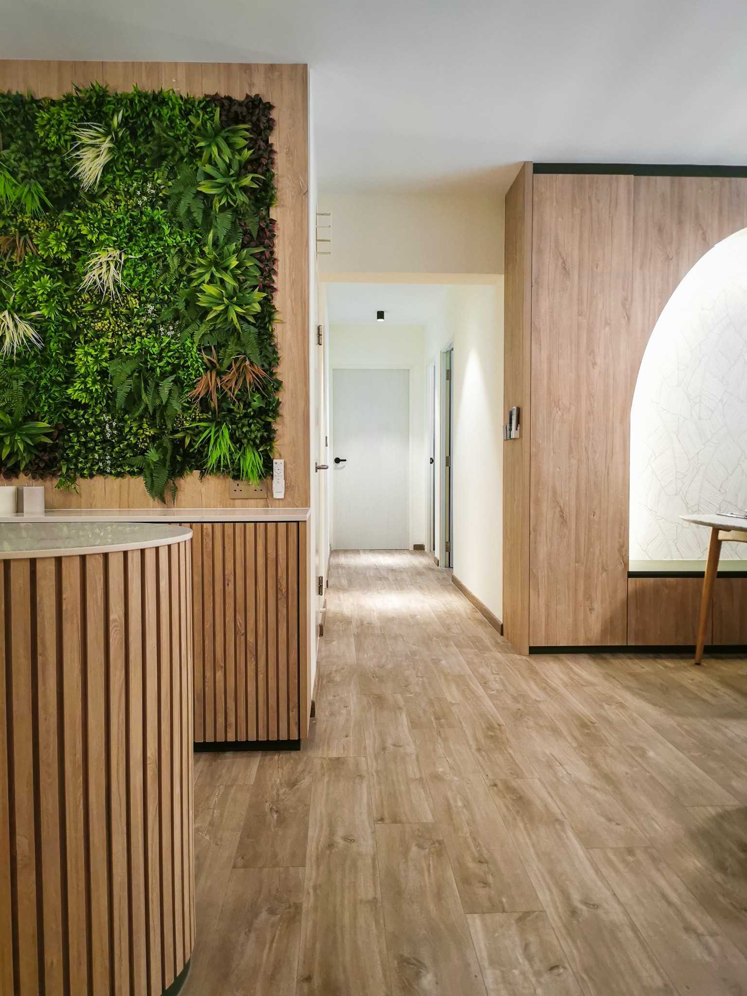 Contemporary Hallway with Vinyl Flooring and Feature Wall