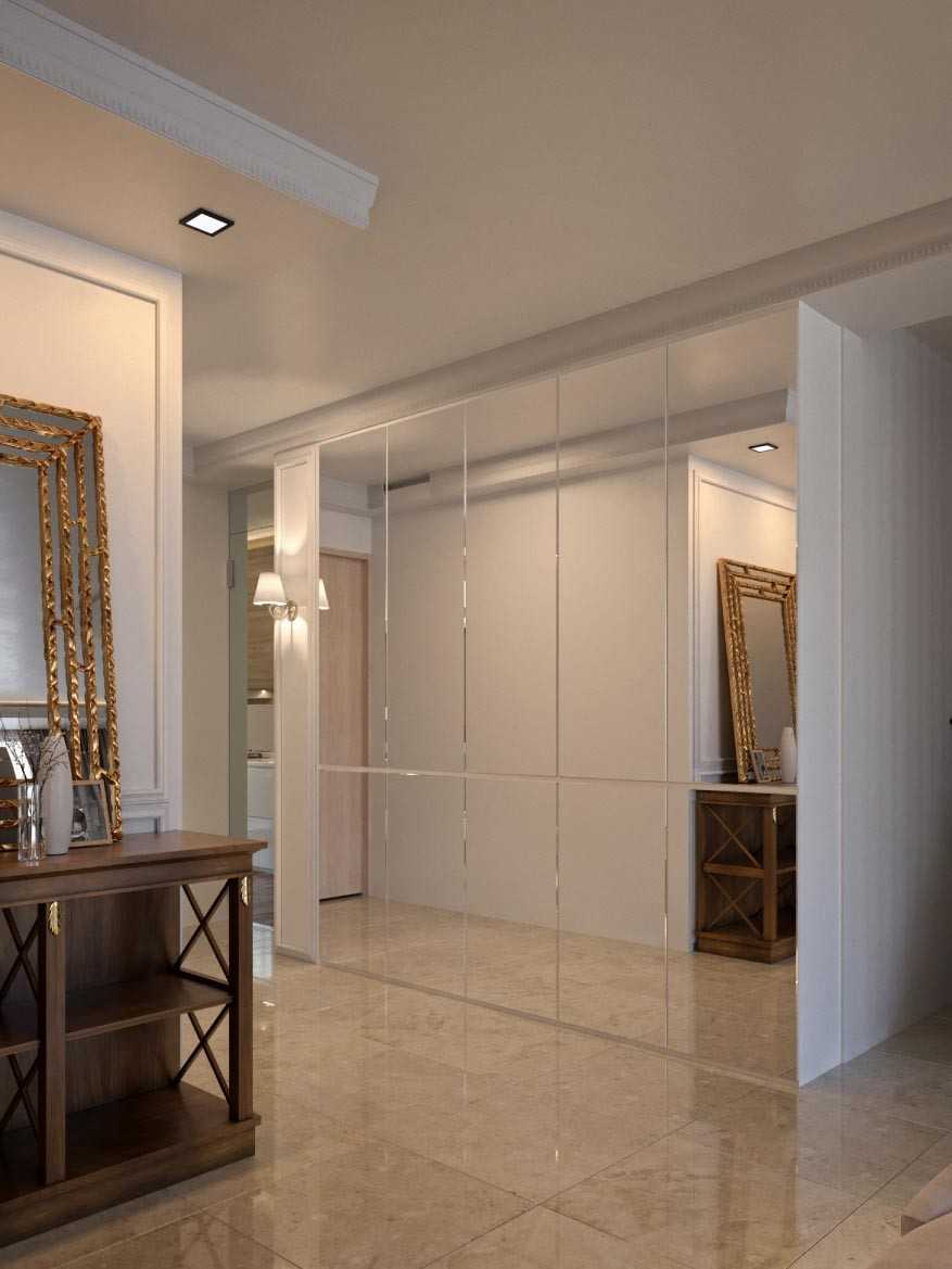 Contemporary Foyer with Mirror and Artwork