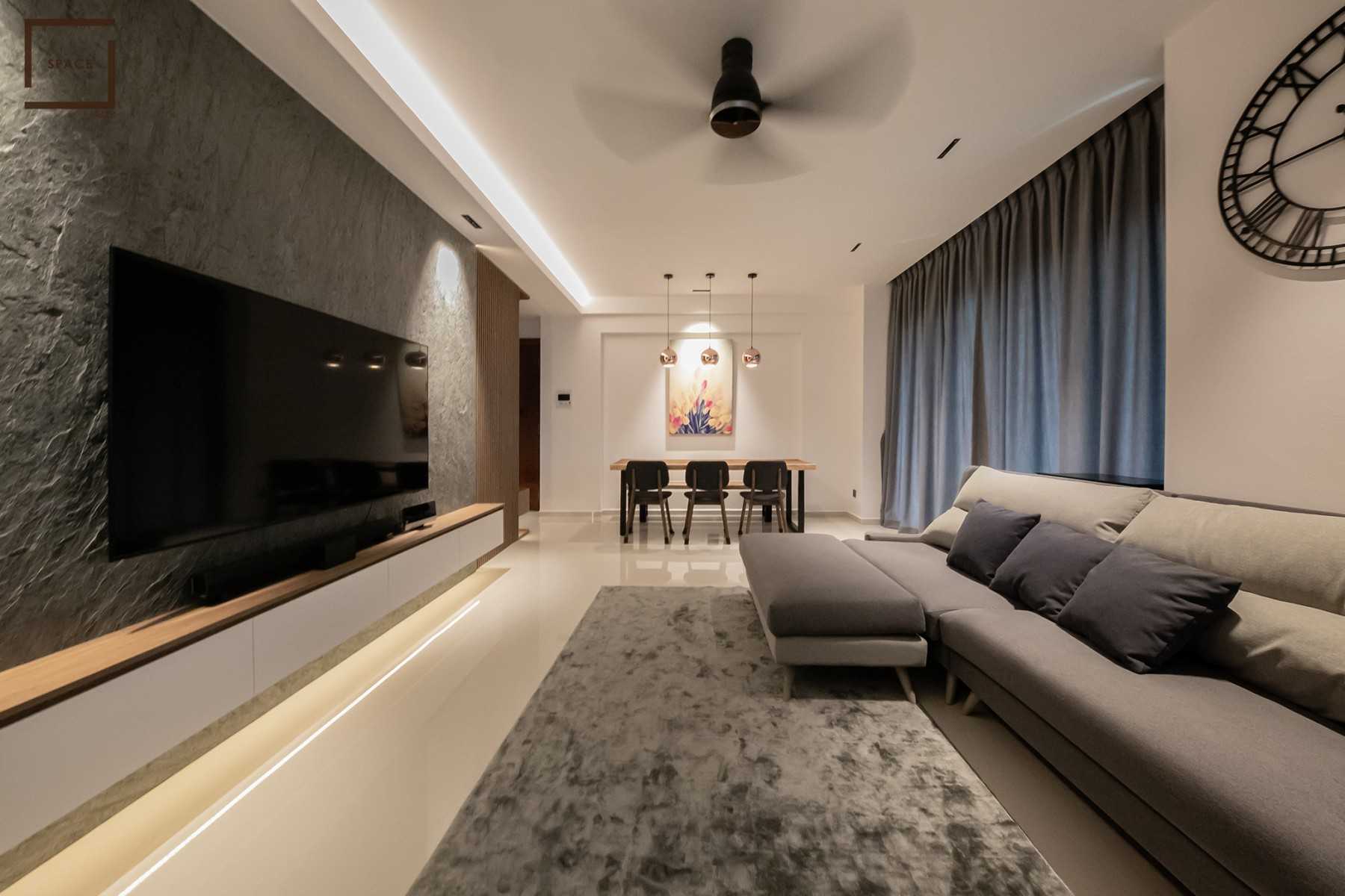 Modern Living Room with TV Console and Ceiling Light