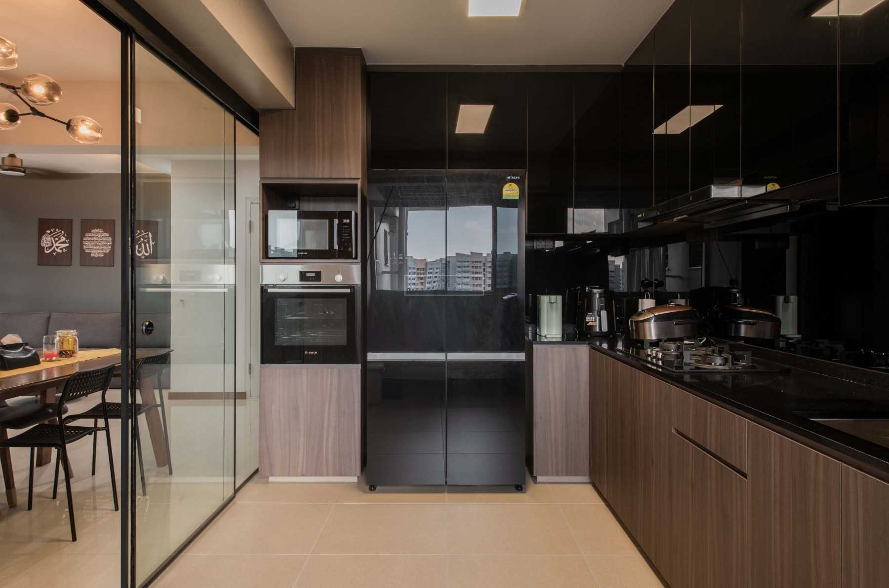 Modern Kitchen with Countertop and Glass Door