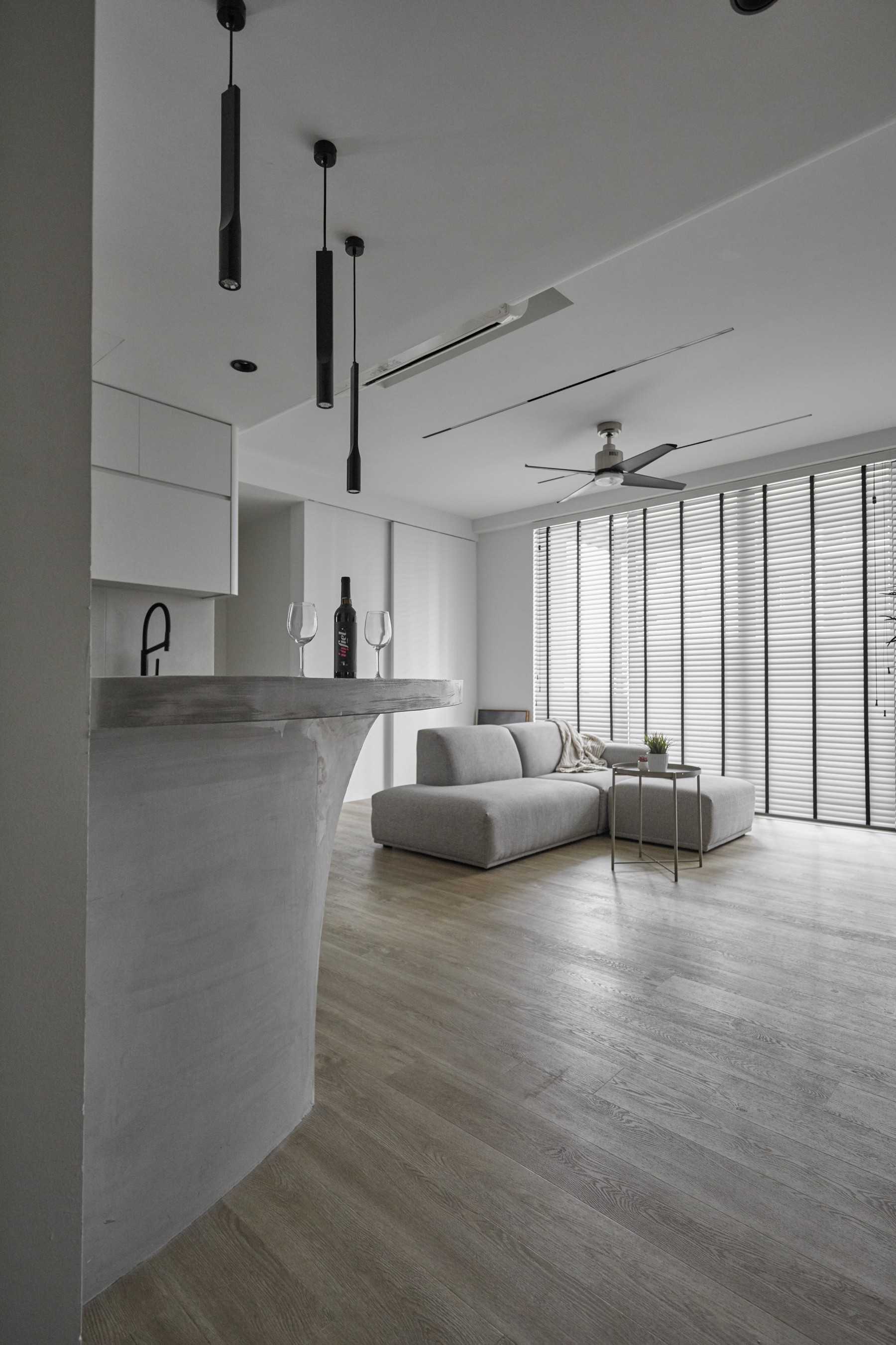 Scandinavian Living Room with Kitchen Island and Open Kitchen