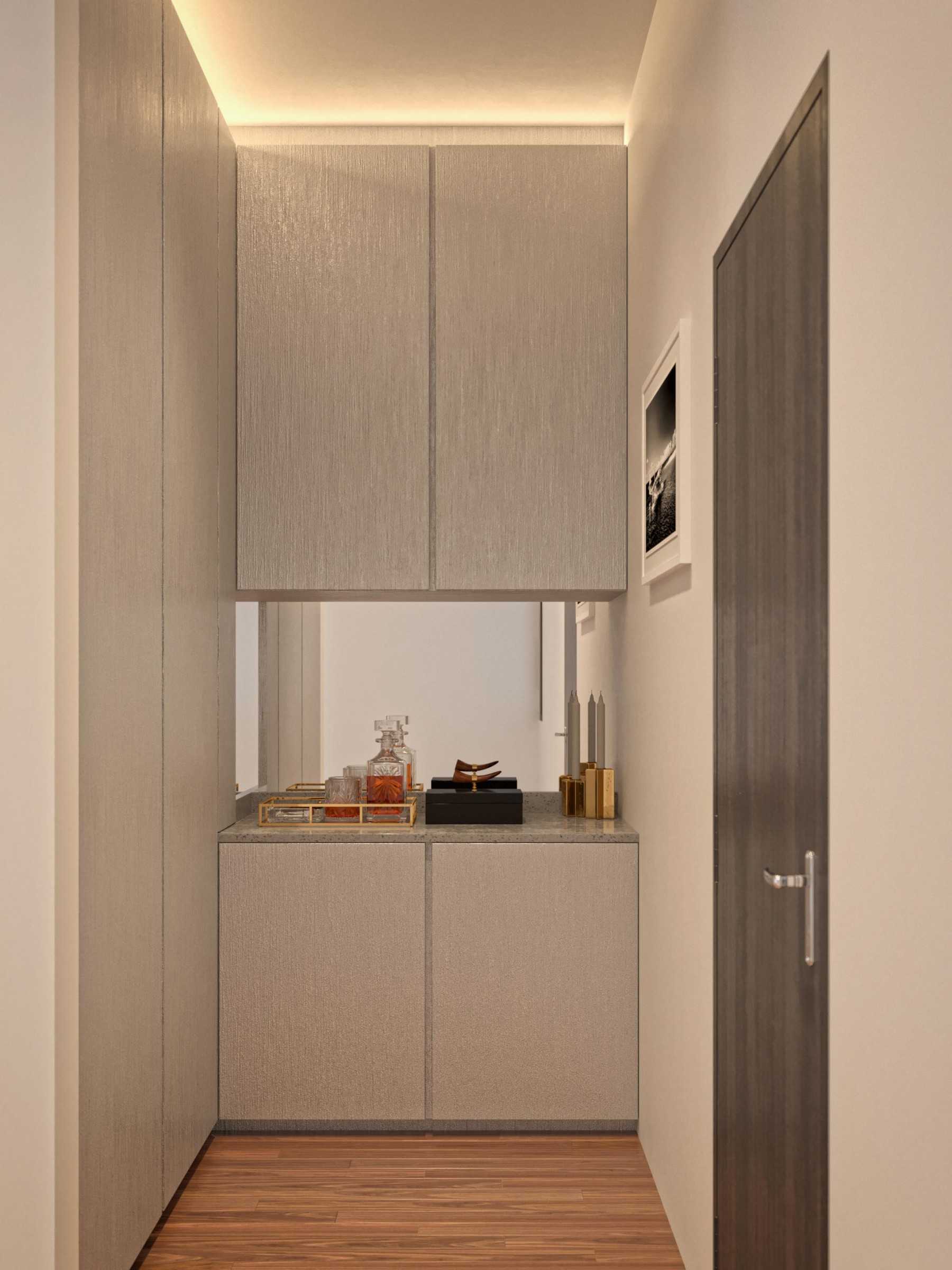 Modern Bedroom with Mirror and Display Cabinets