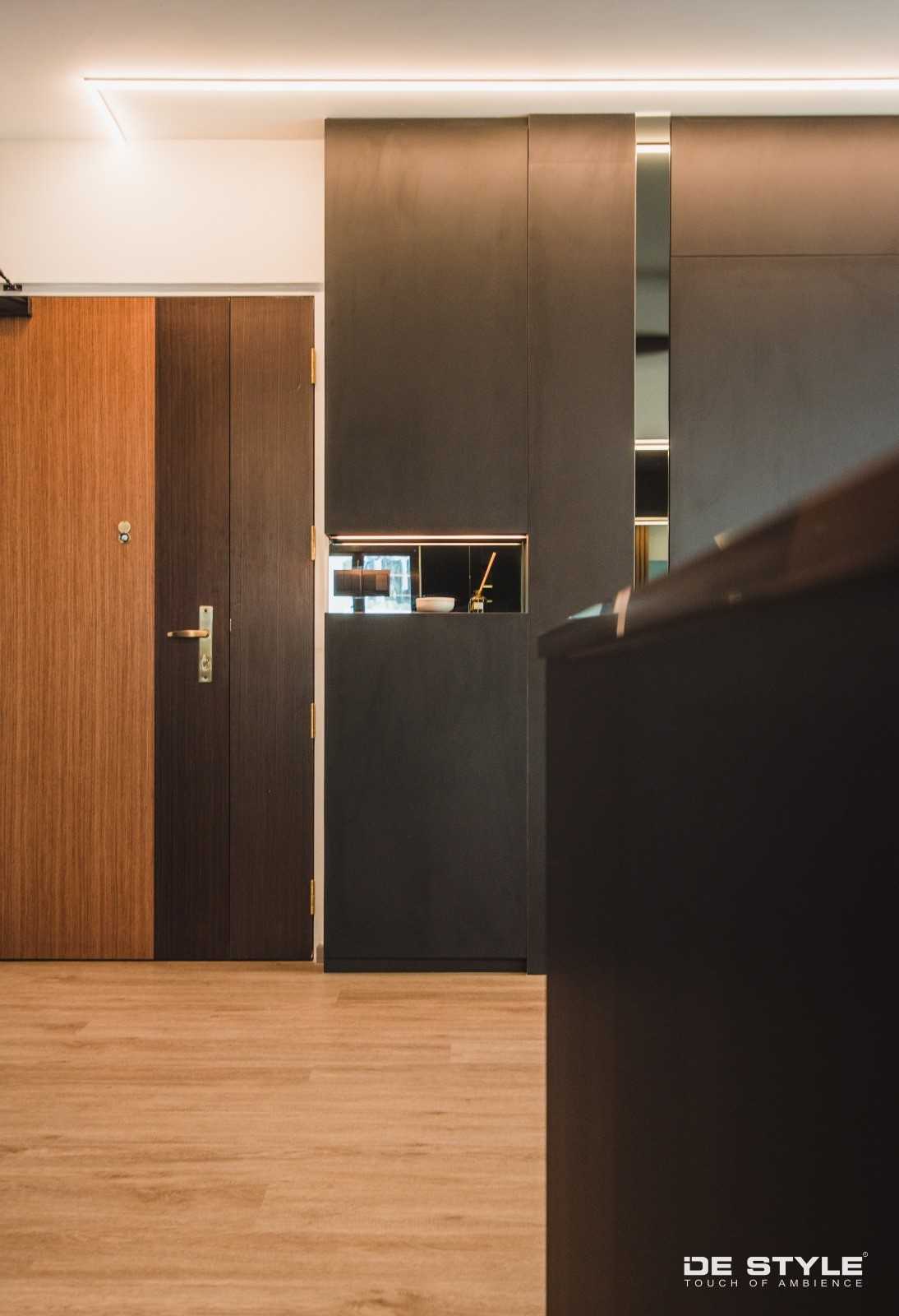 Contemporary Foyer with Artwork and Console Table