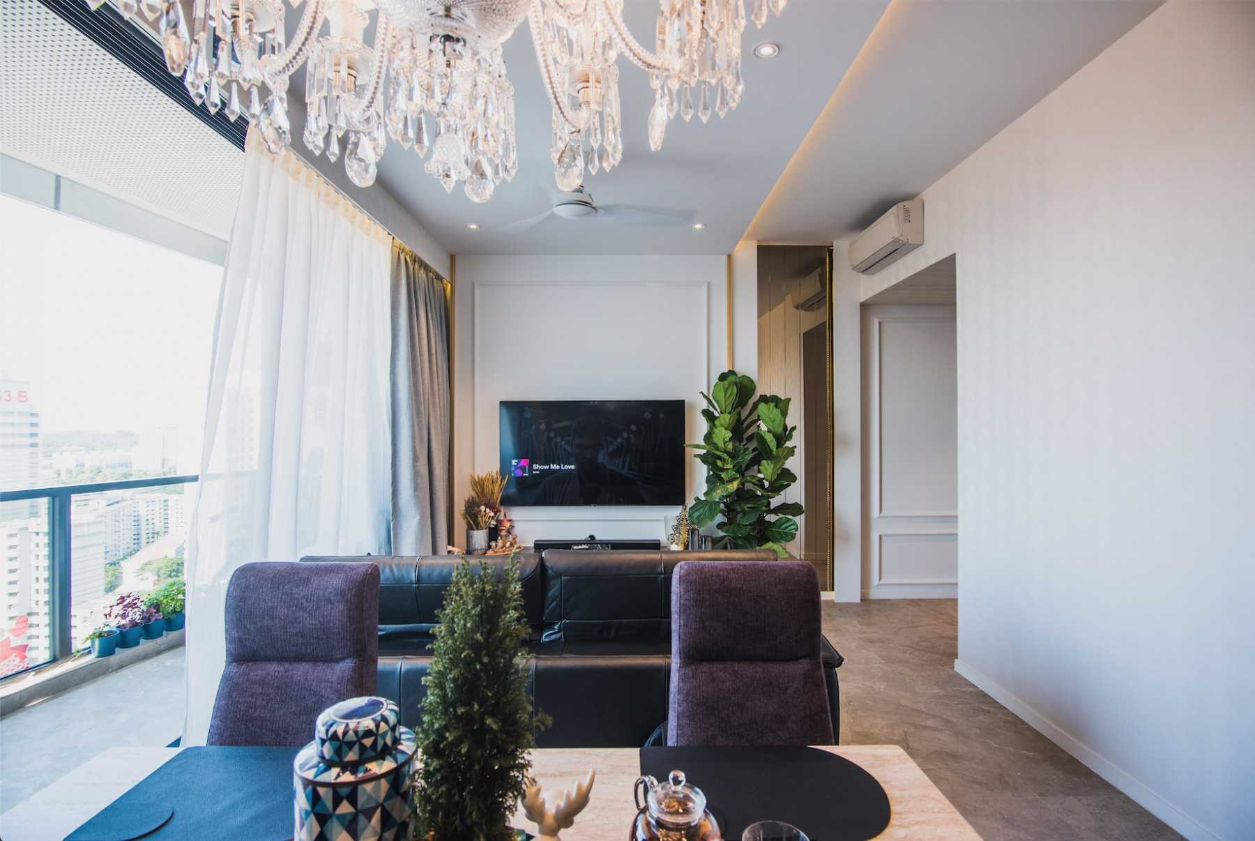 Eclectic Living Room with TV Console and Mirror
