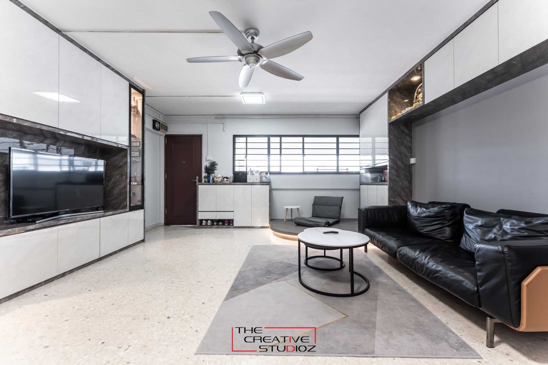 Modern Living Room with Bookshelf and TV Console