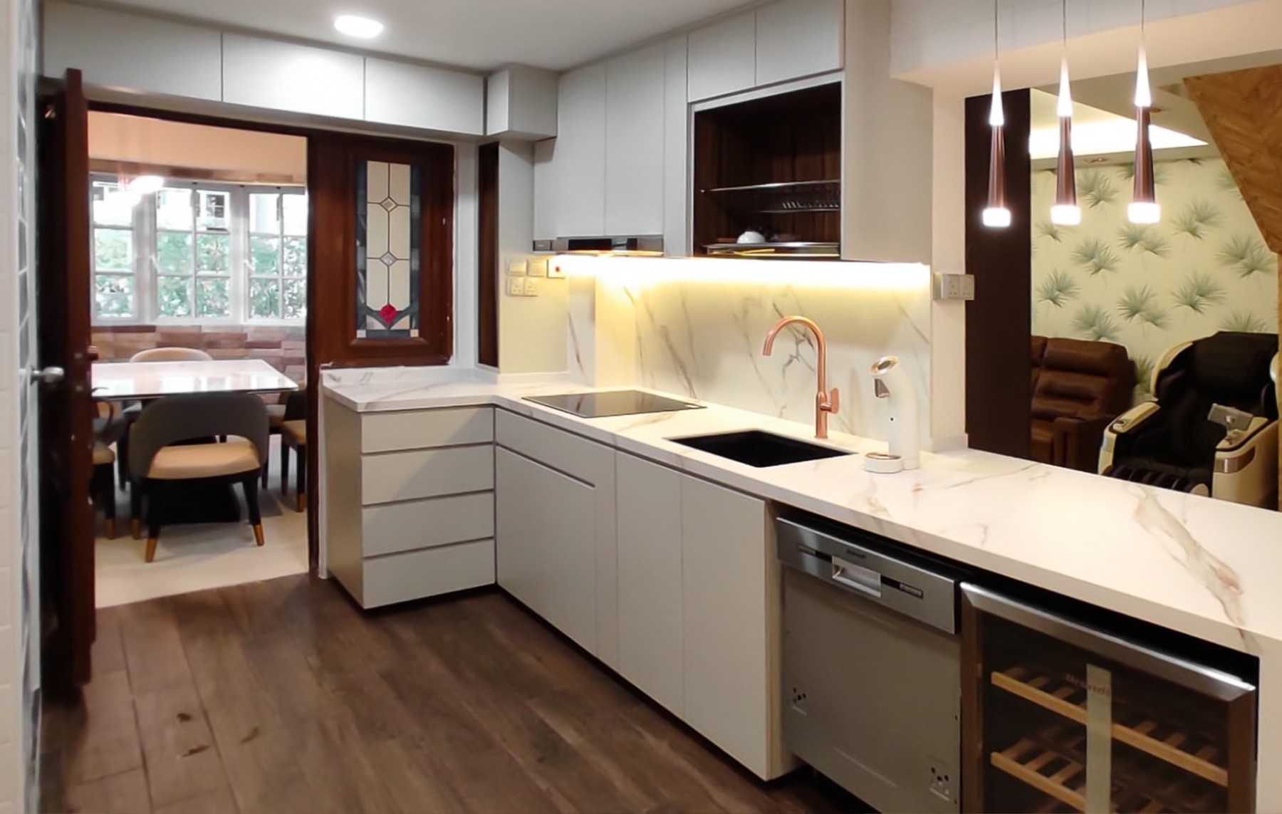 Scandinavian Kitchen with Countertop and Kitchen Window