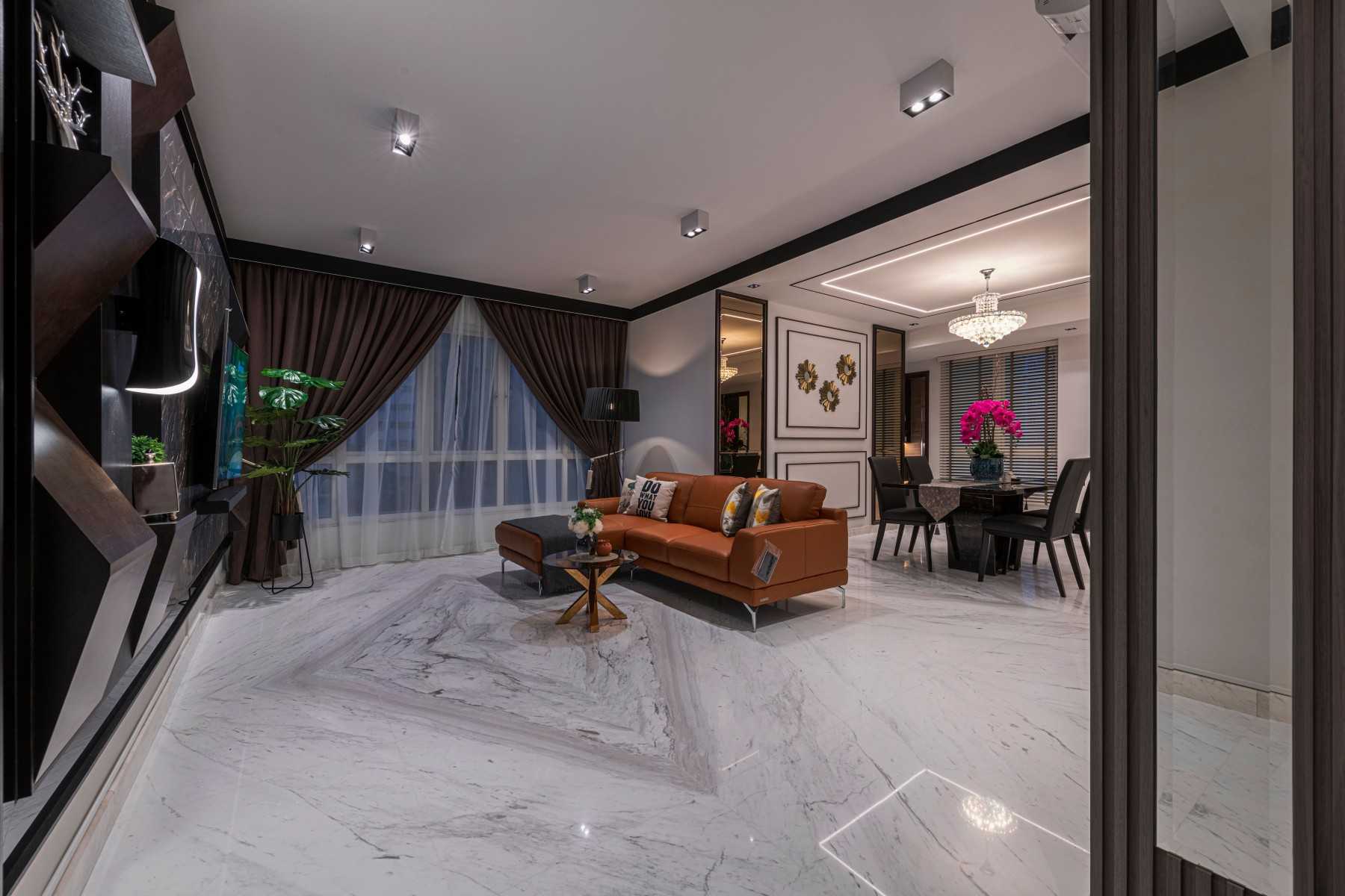 Modern Living Room with Marble Floor and Feature Wall