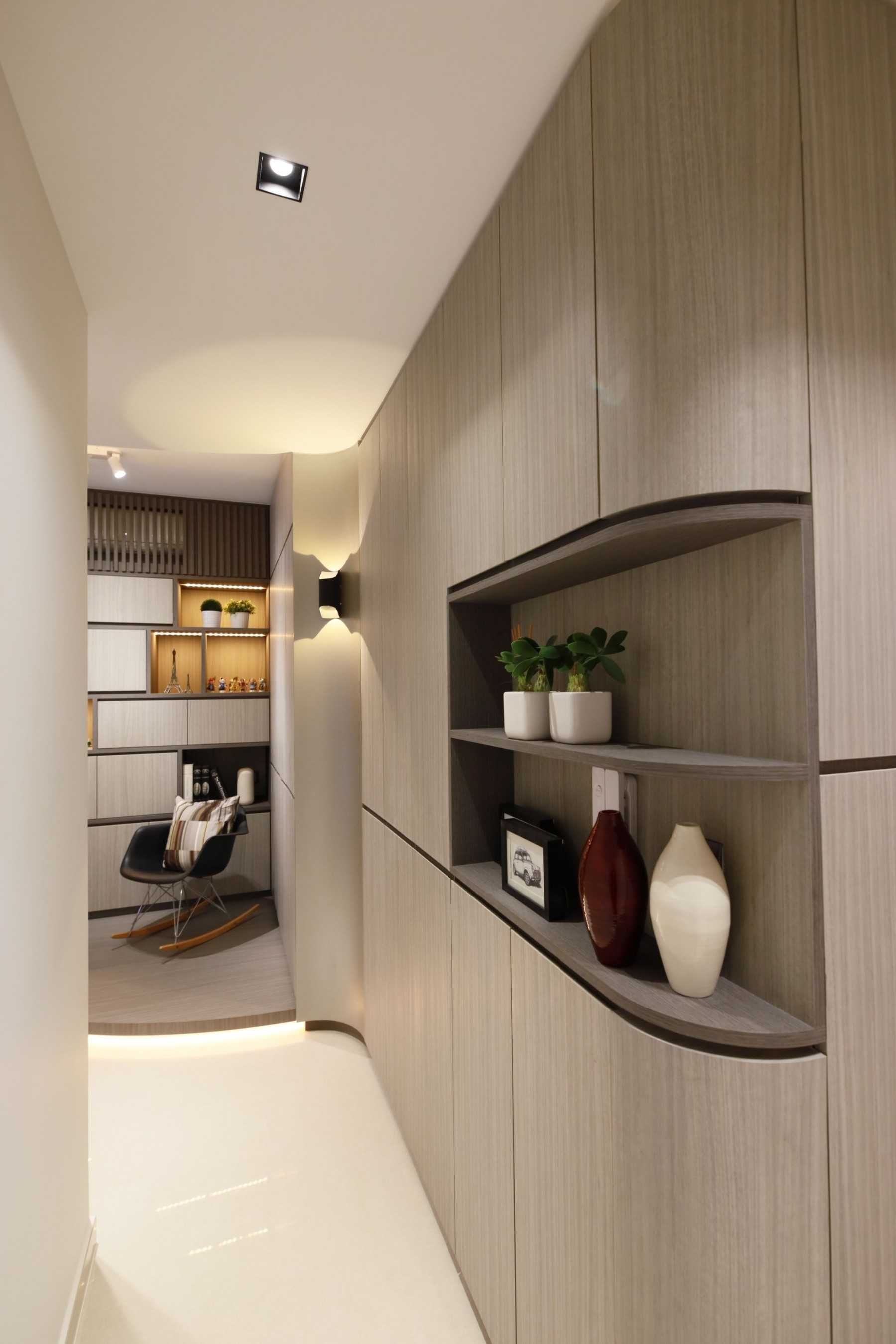 Contemporary Living Room with Side Table and Display Cabinets