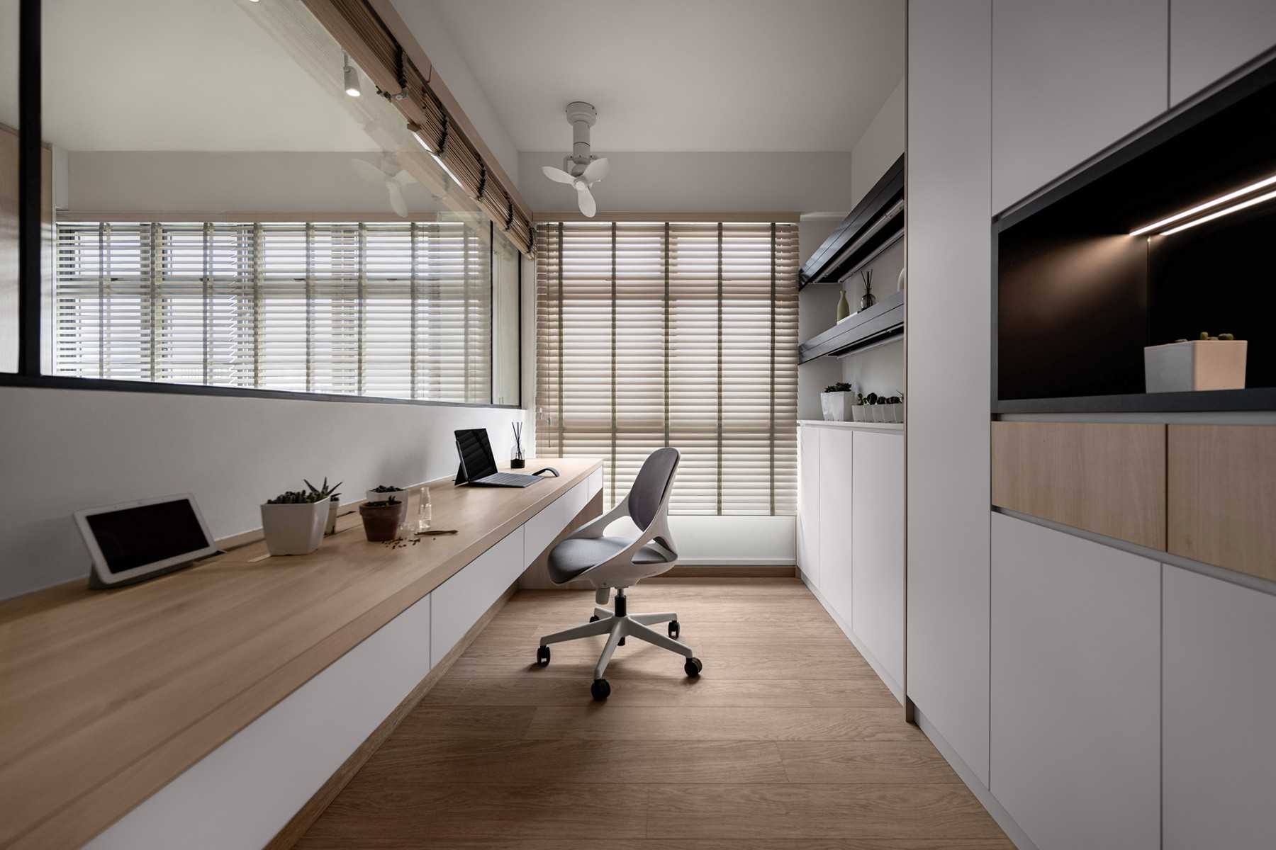 Scandinavian Study with Ceiling Fan and Desk Chairs