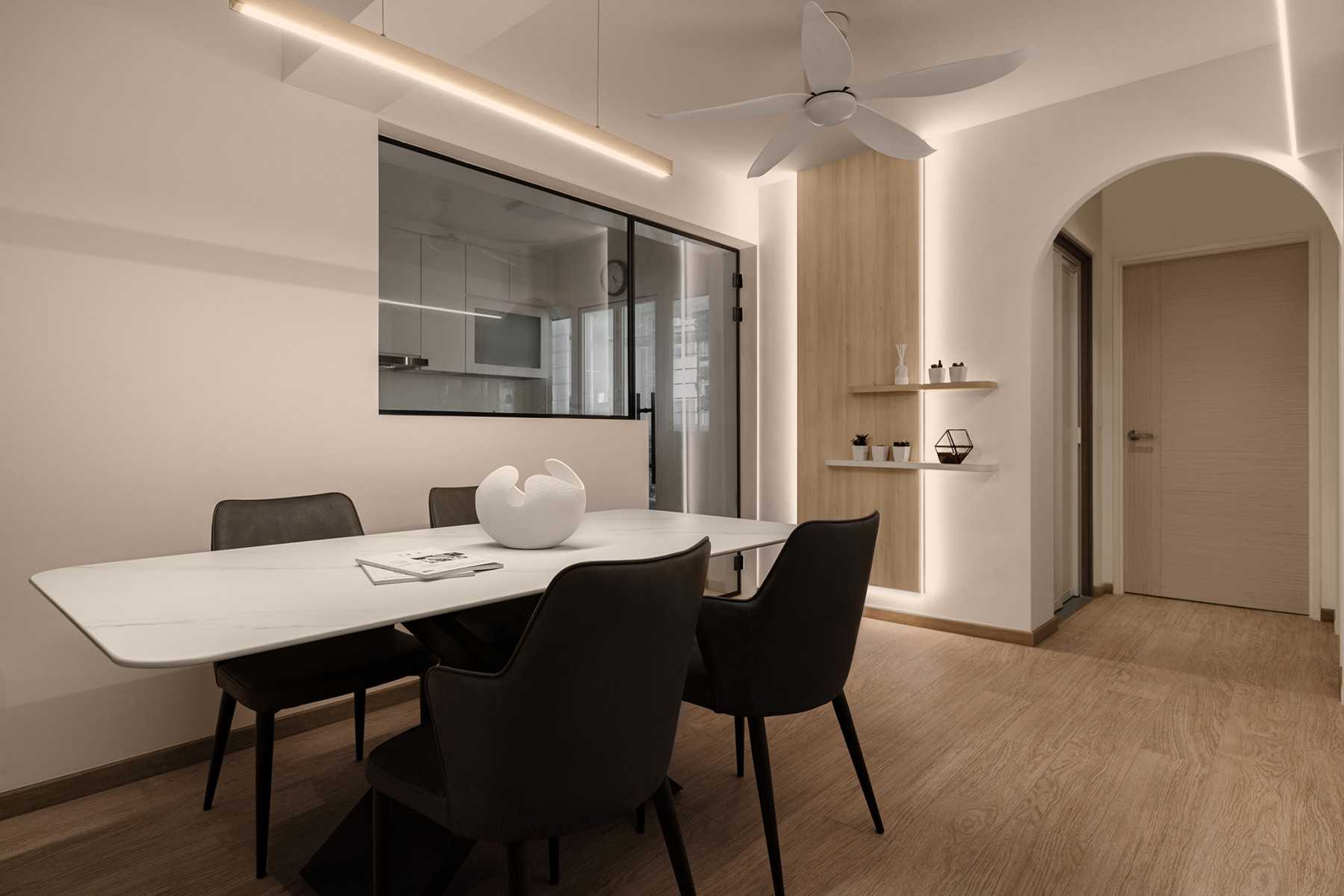 Scandinavian Dining Room with Vinyl Flooring and Ceiling Light
