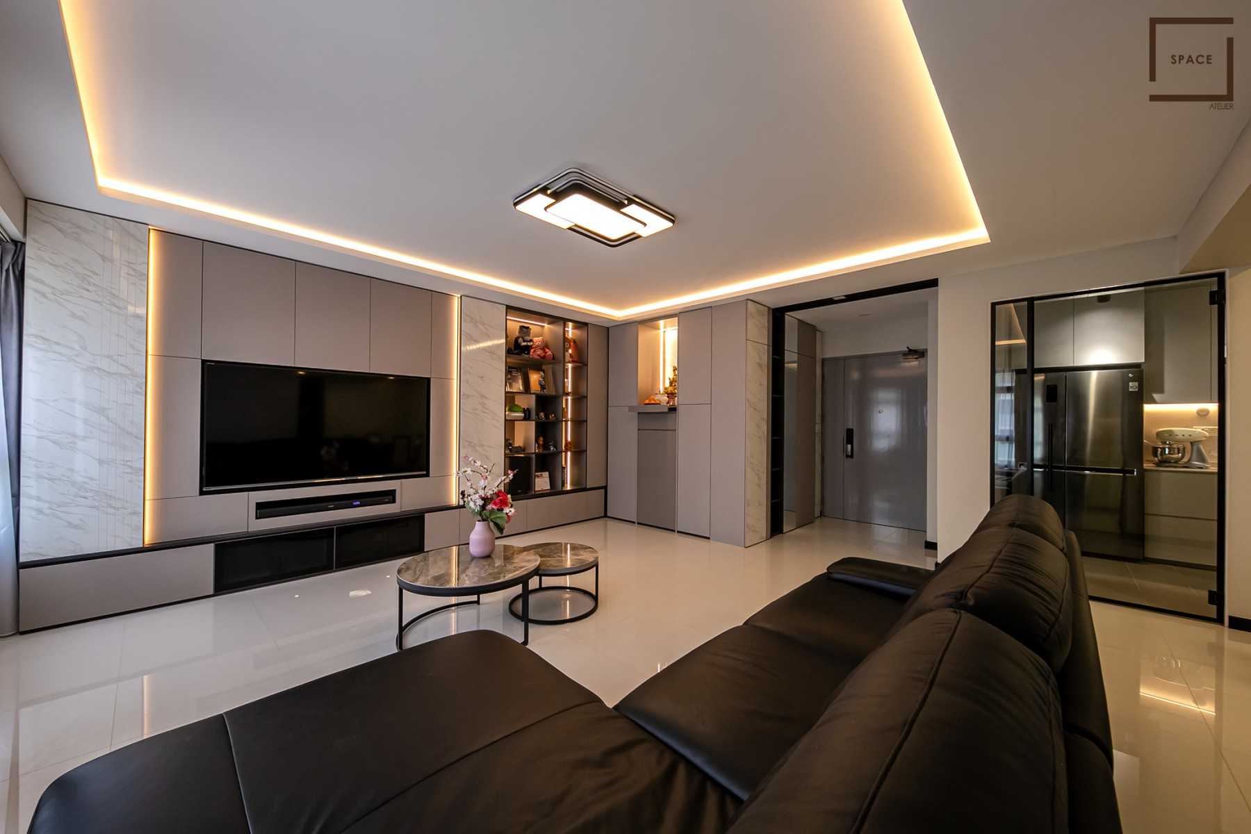 Contemporary Living Room with TV Console and Feature Wall
