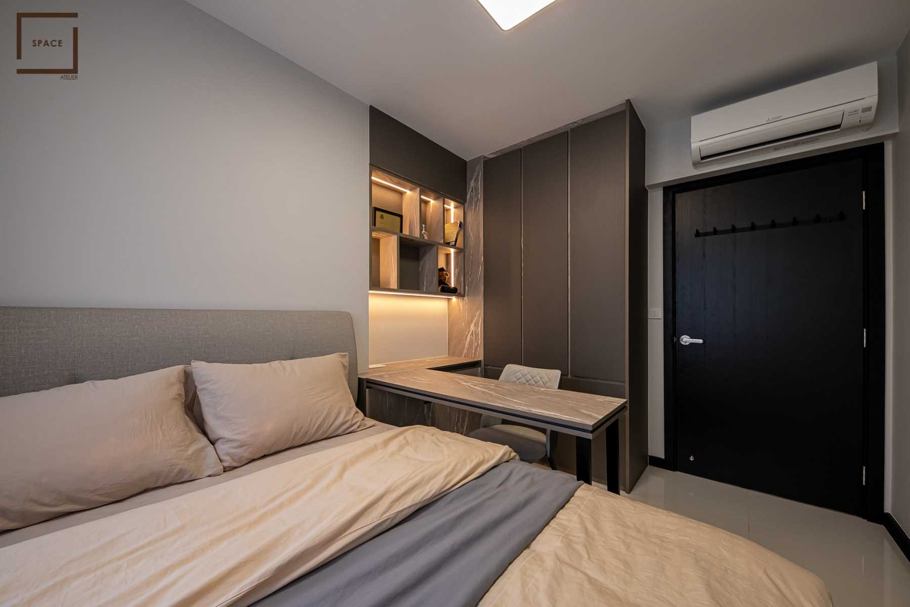 Contemporary Bedroom with Bay Window and Wardrobe