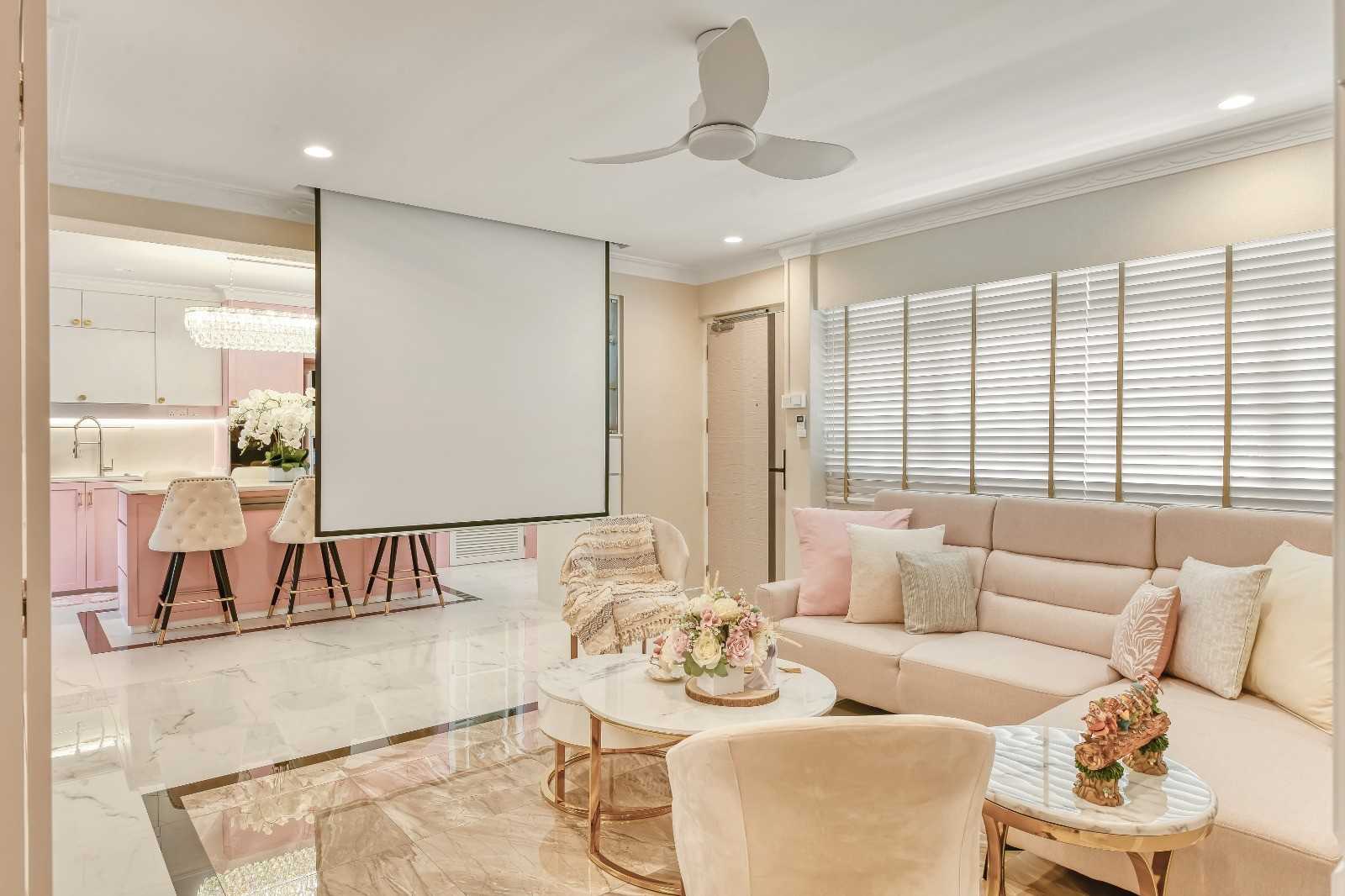 Contemporary Living Room with Granite Floor and Marble Floor