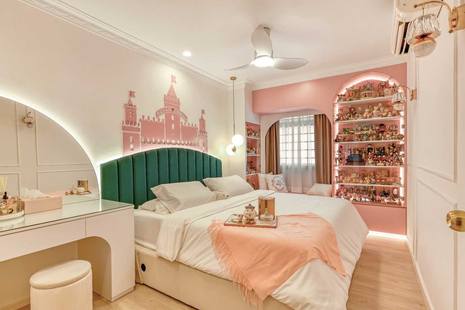 Contemporary Bedroom with Built-in Bed and Roller Blinds