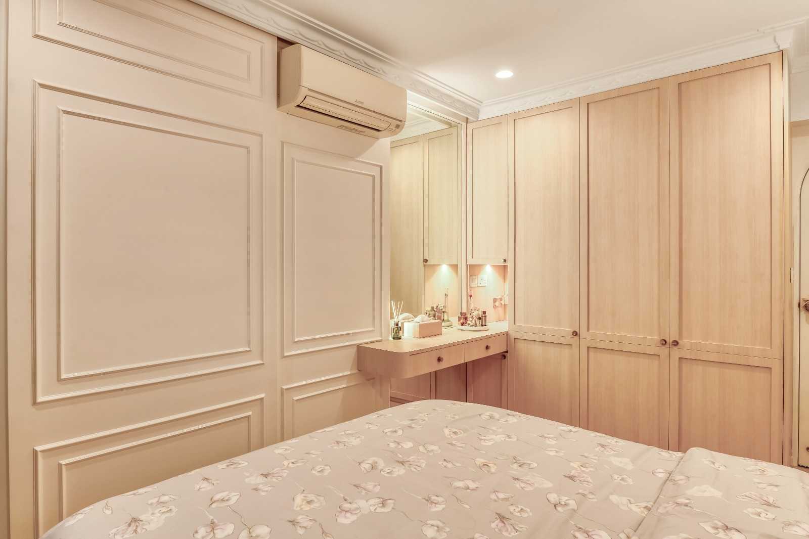 Contemporary Bedroom with Roller Blinds and Bedside Table