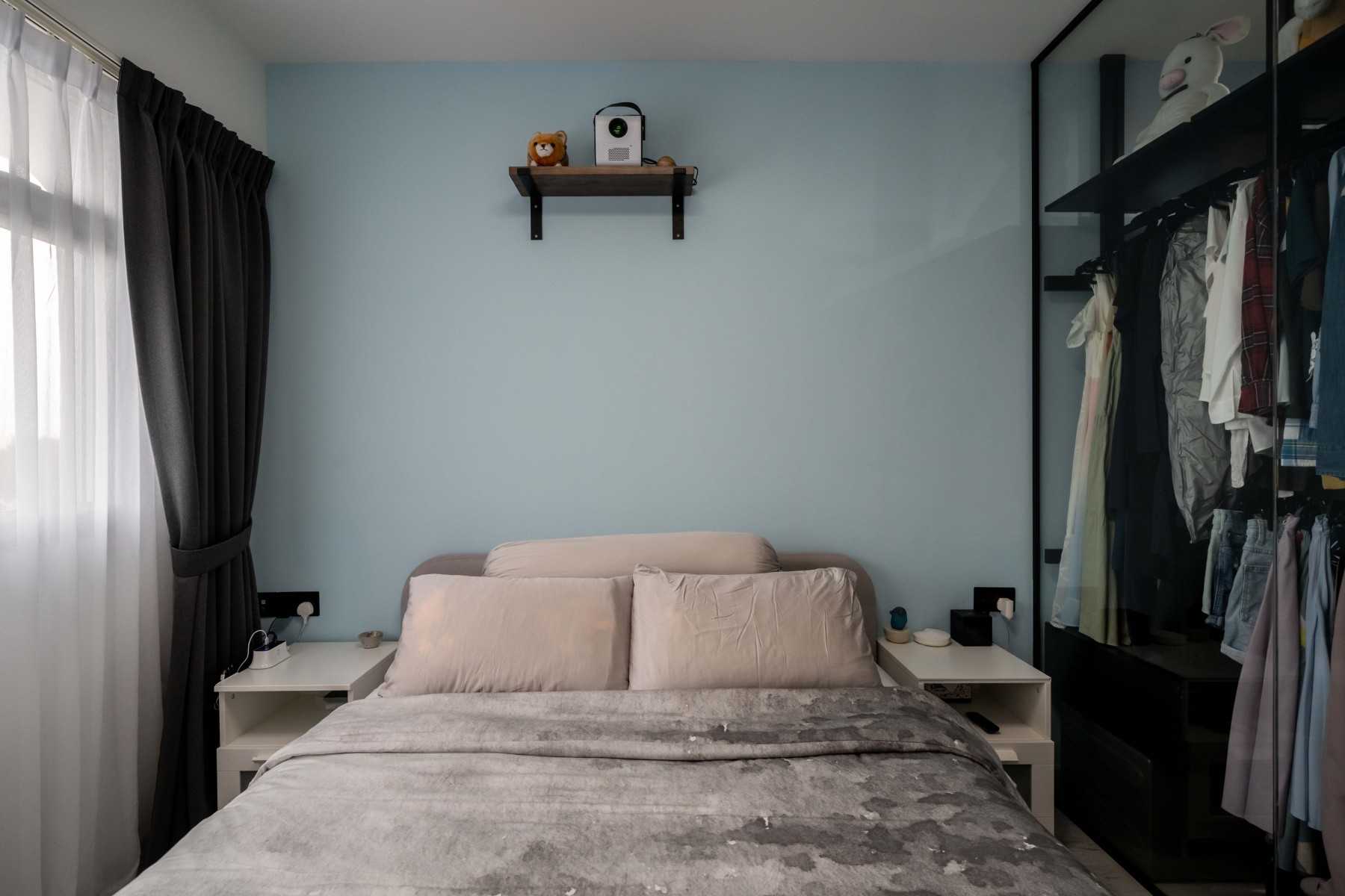 Modern Bedroom with Vinyl Flooring and Ceiling Light