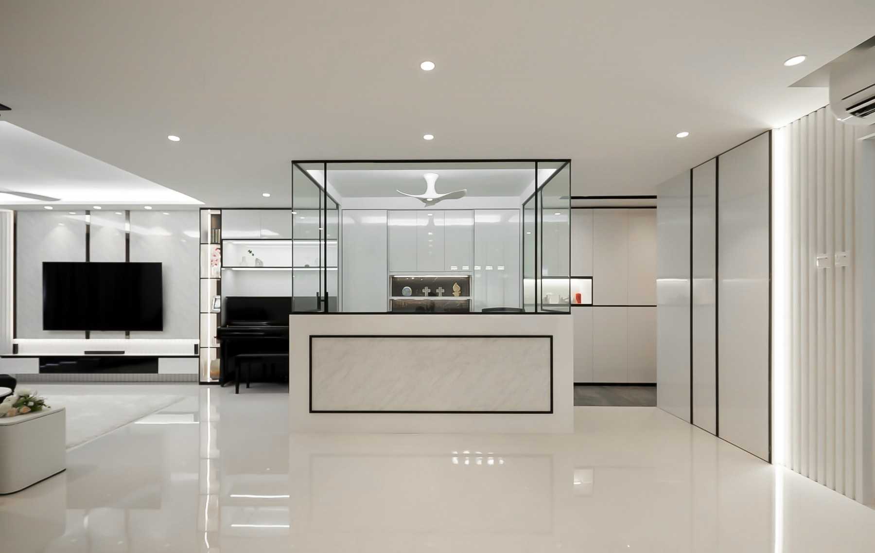 Modern Studio with Glass Door and Paintings