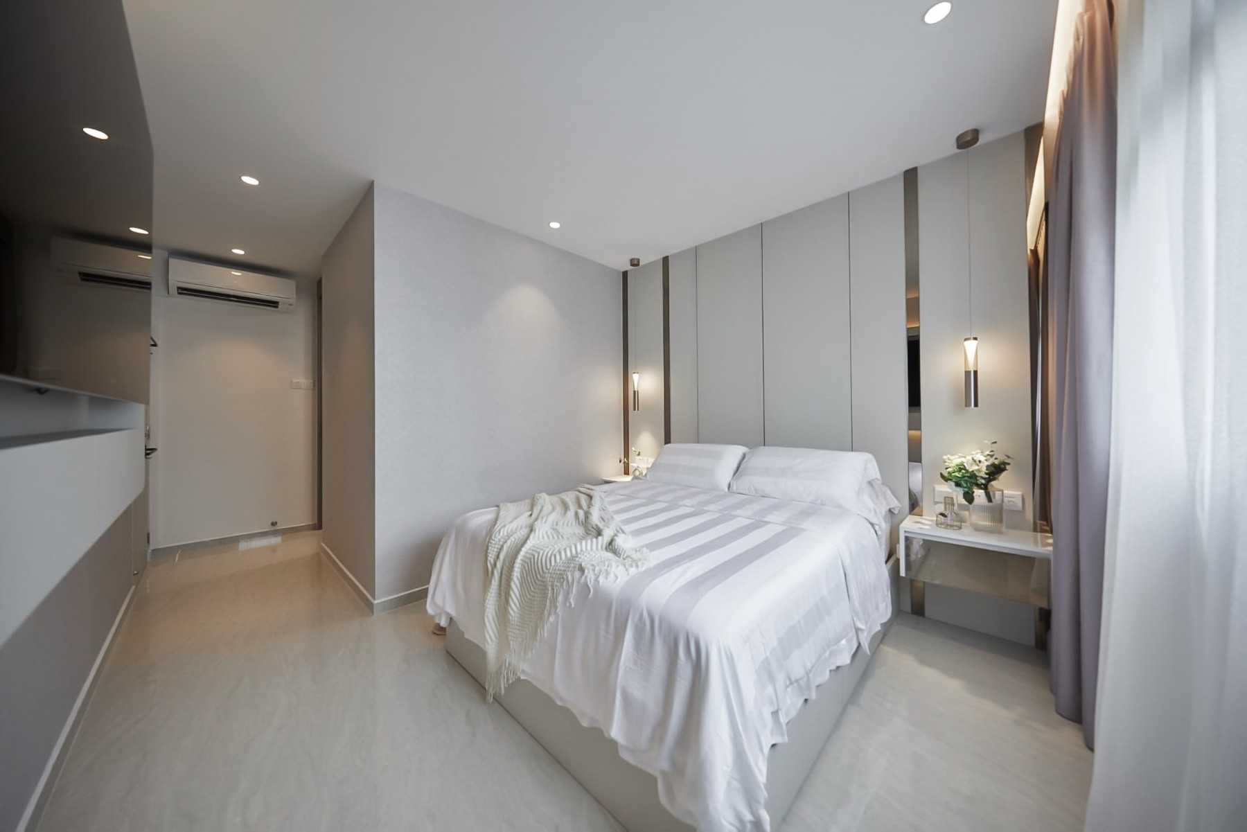 Modern Bedroom with TV Console and Feature Wall