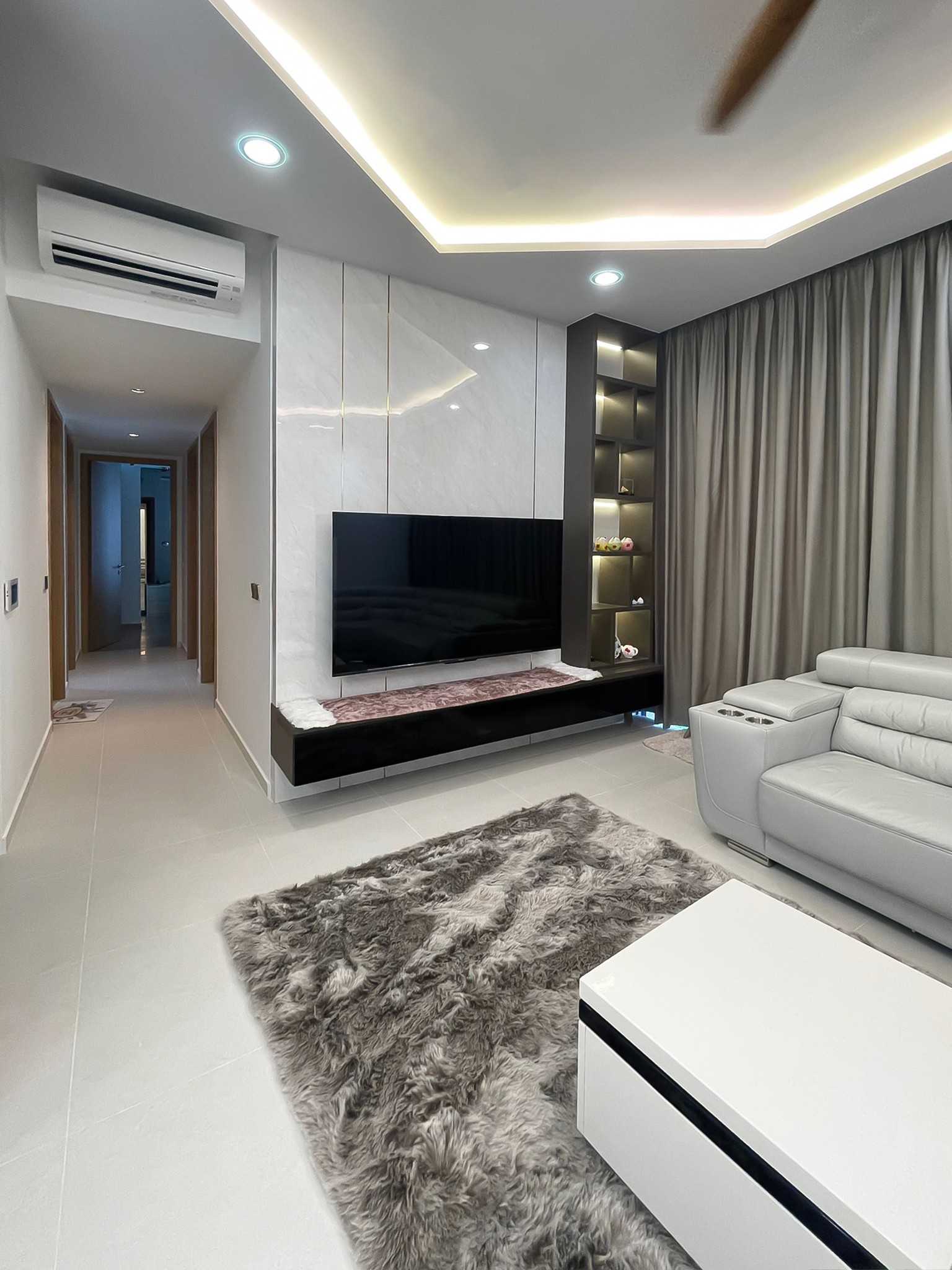 Scandinavian Living Room with TV Console and Feature Wall