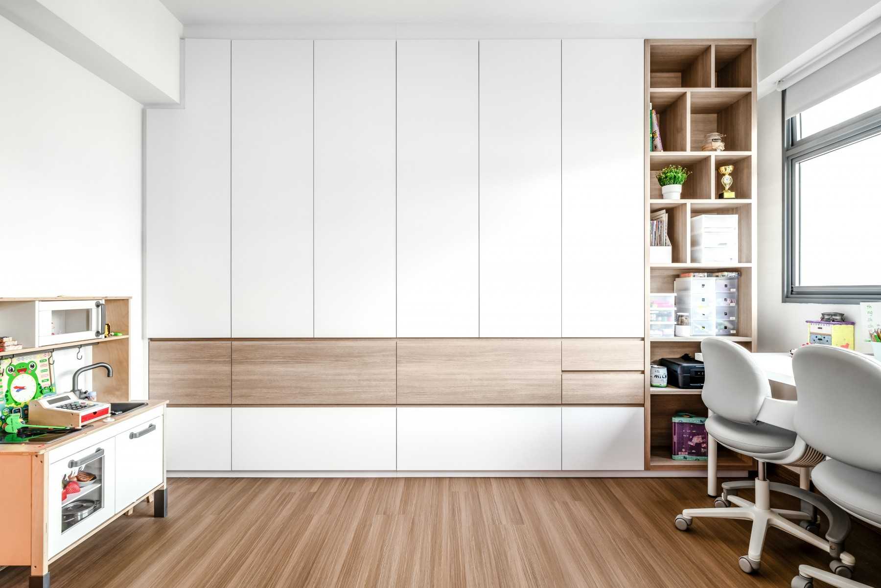Scandinavian Study with Bookshelf and Desk
