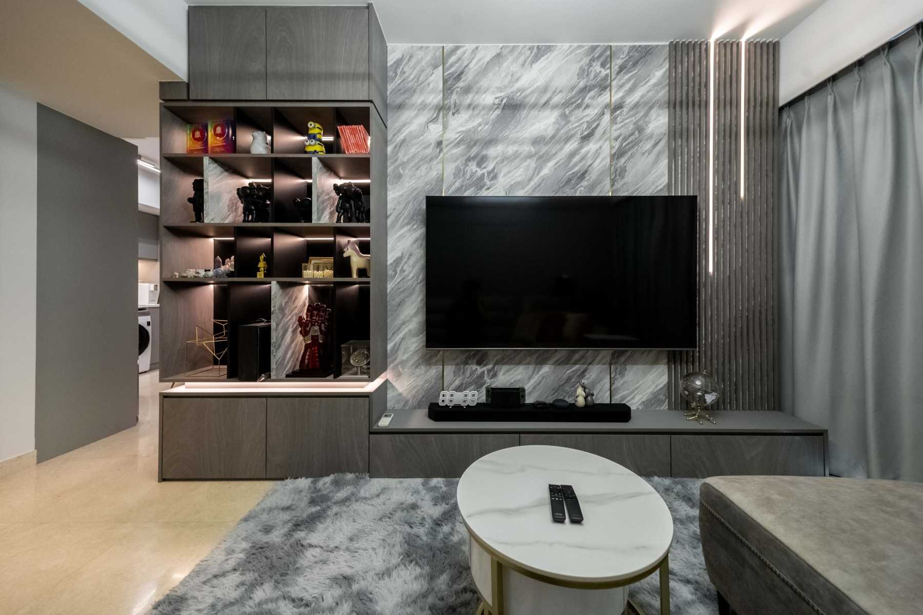 Contemporary Living Room with Wood Flooring and TV Console