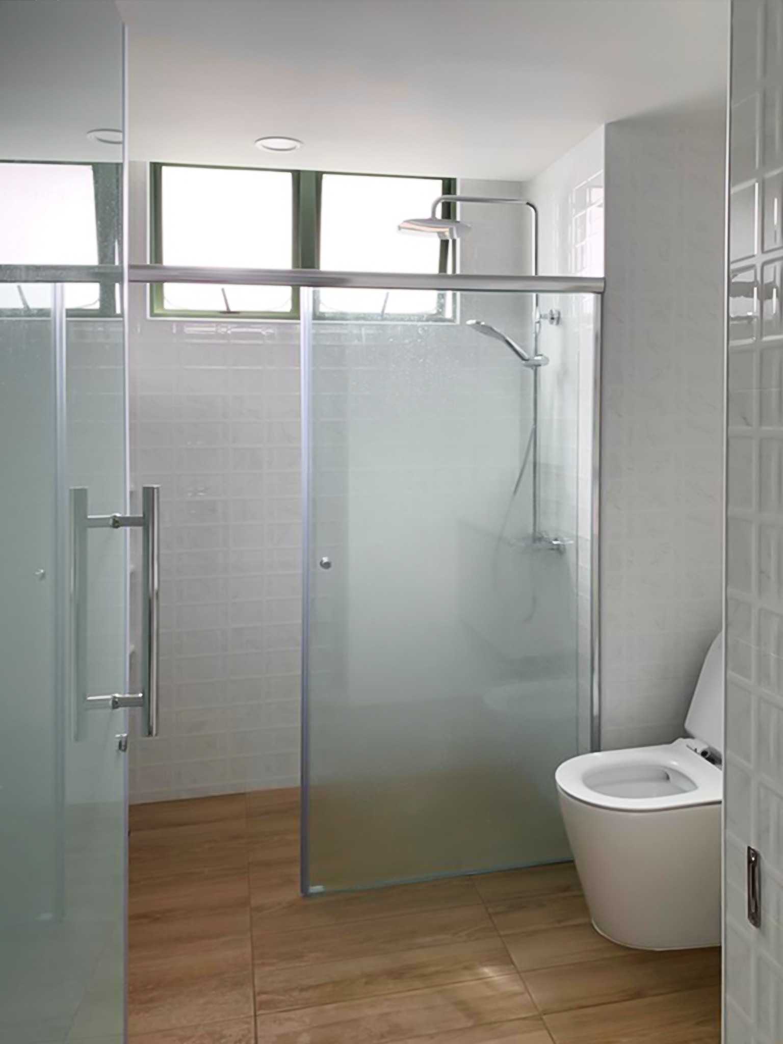 Scandinavian Bathroom with Shower Screen and Bathroom Storage